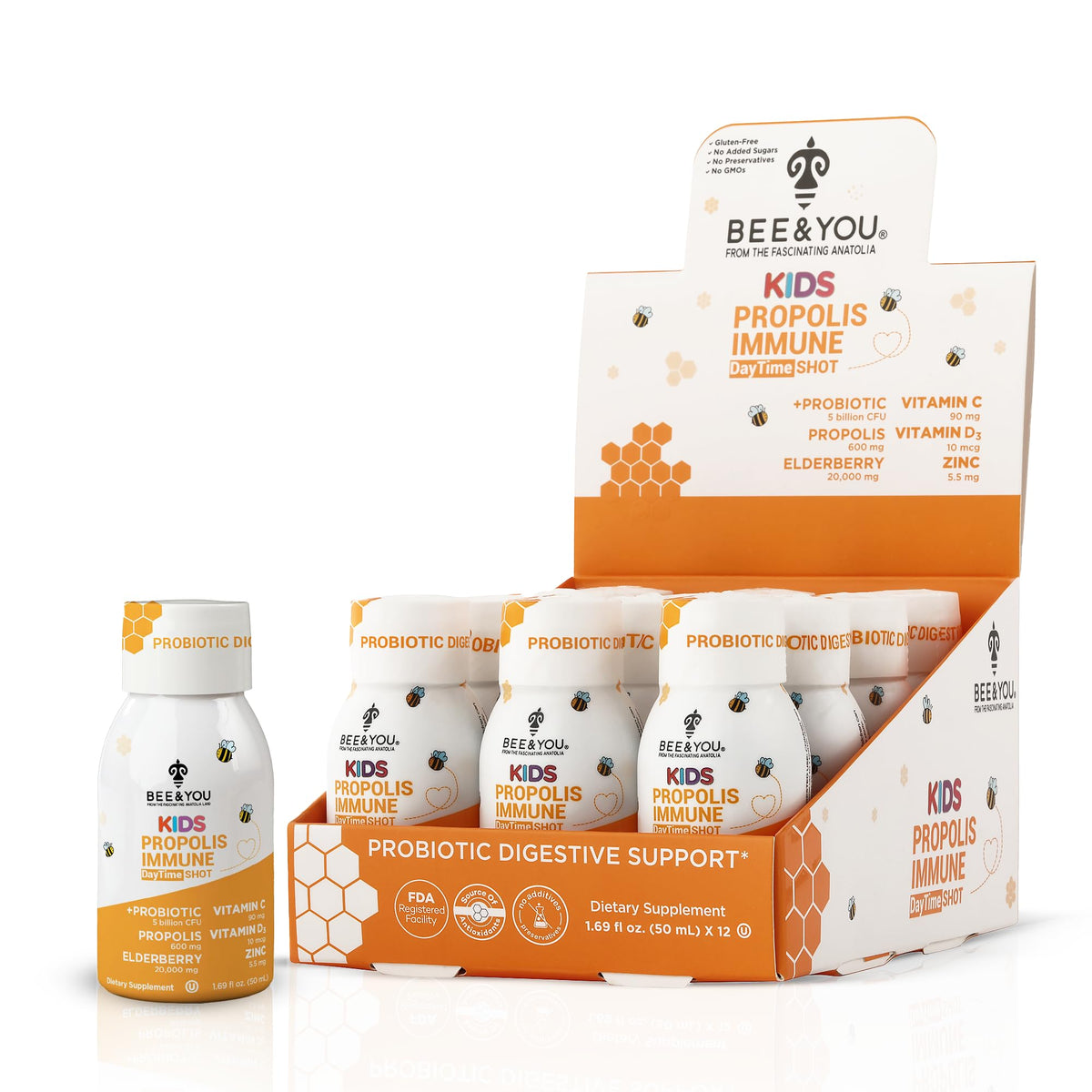 BEE & YOU Kids daily wellness Support Propolis Supplement front view