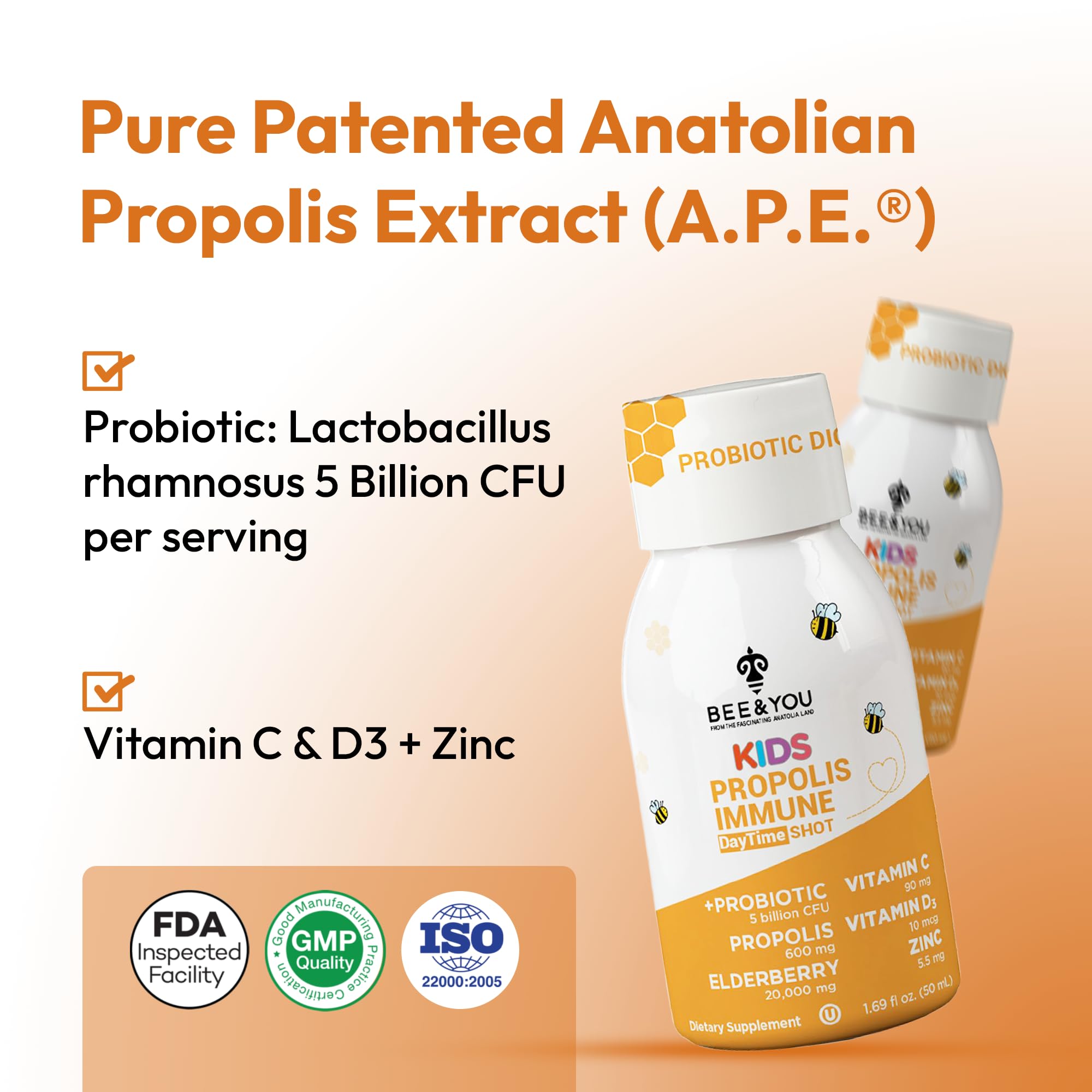 BEE & YOU Kids daily wellness Support Propolis Supplement label details