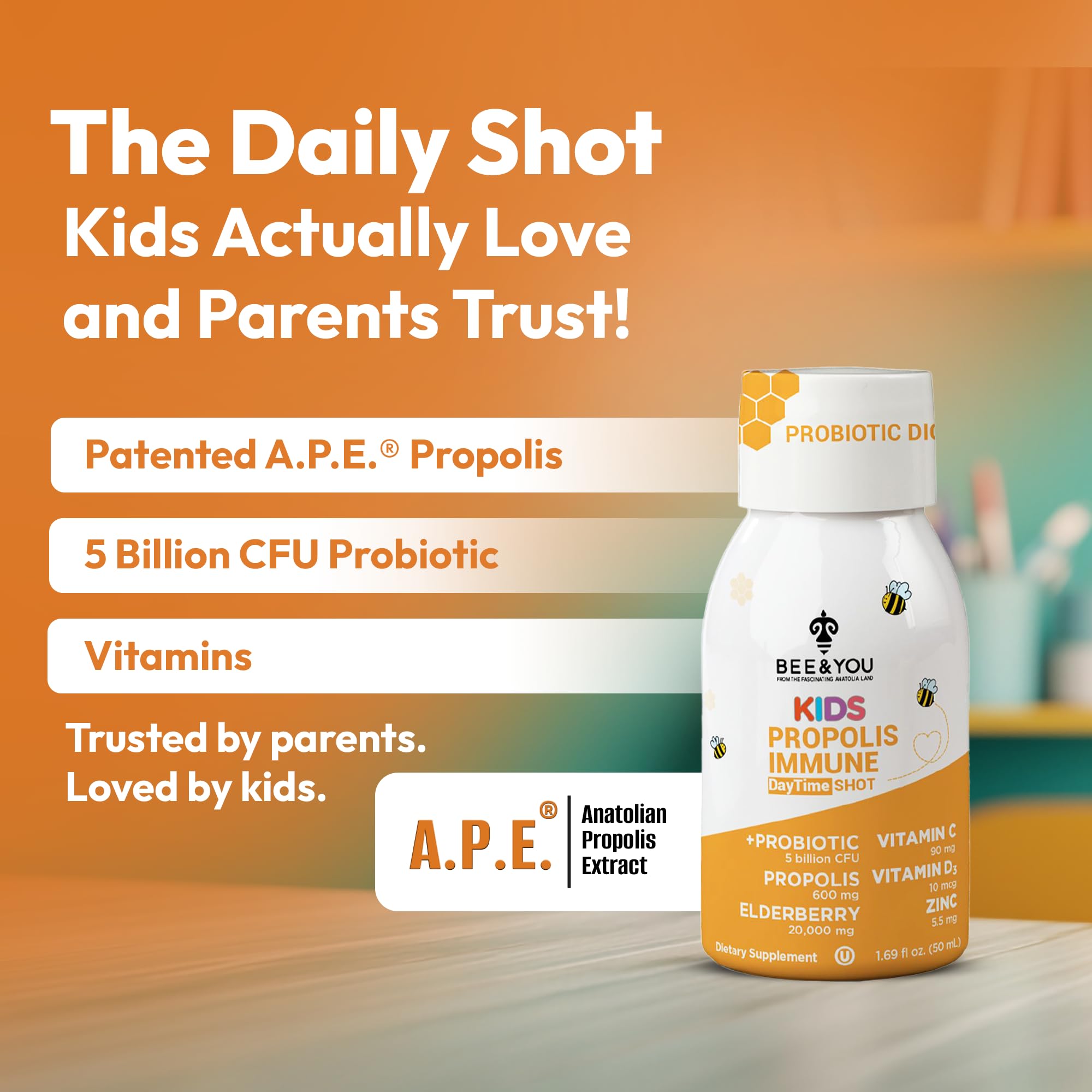 BEE & YOU Kids daily wellness Support Propolis Supplement packaging