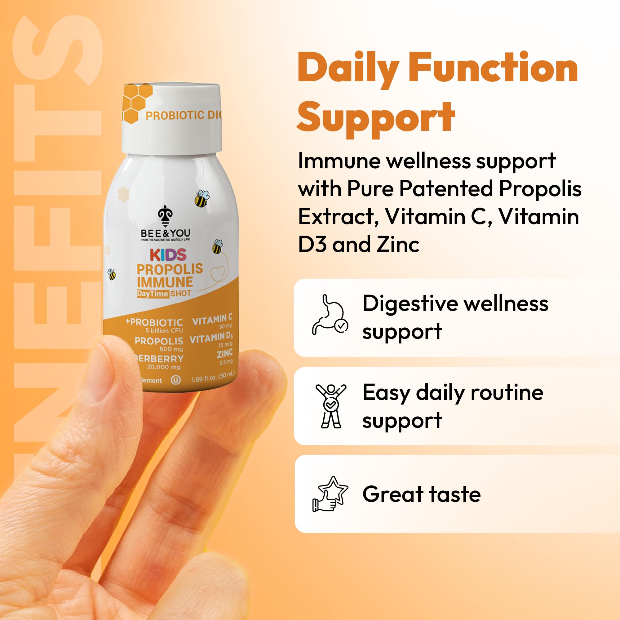 BEE & YOU Kids daily wellness Support Propolis Supplement with measuring scoop