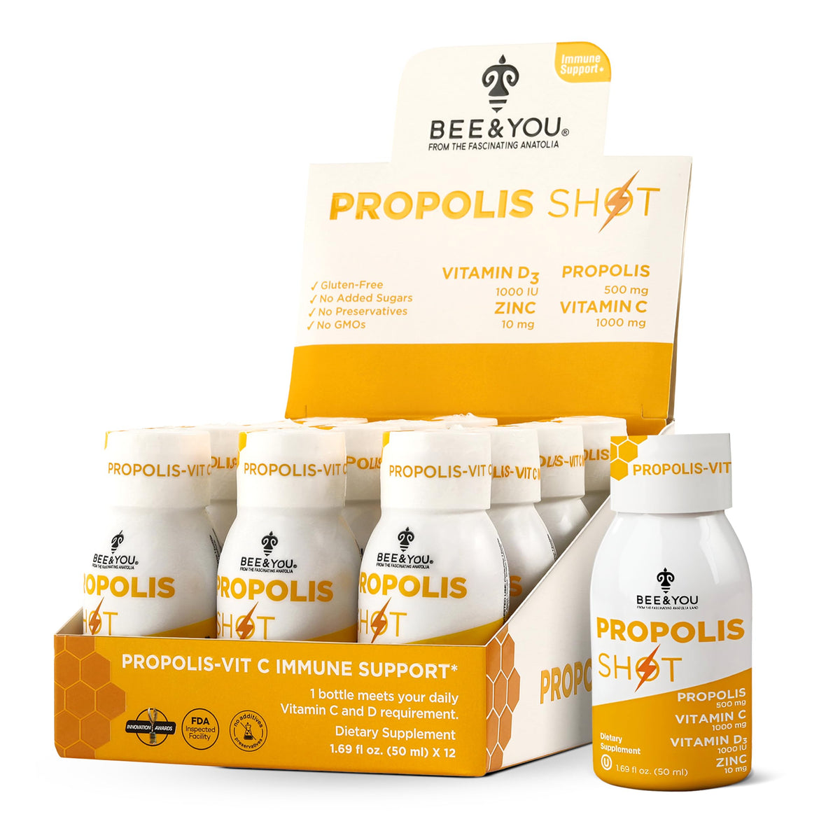 BEE & YOU Propolis daily wellness Support Supplement 1.69 fl oz front view