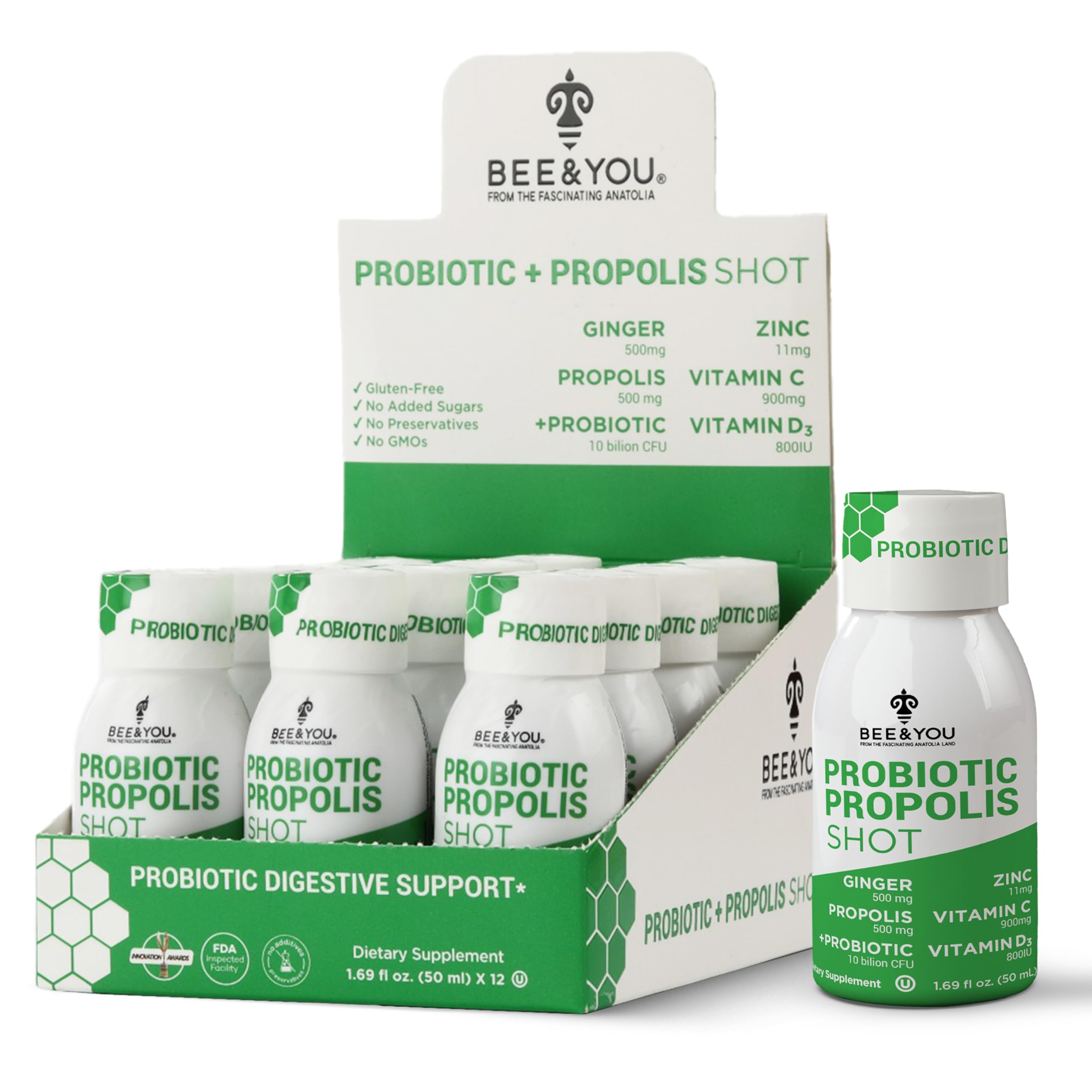 BEE & YOU Propolis Shot front view with packaging