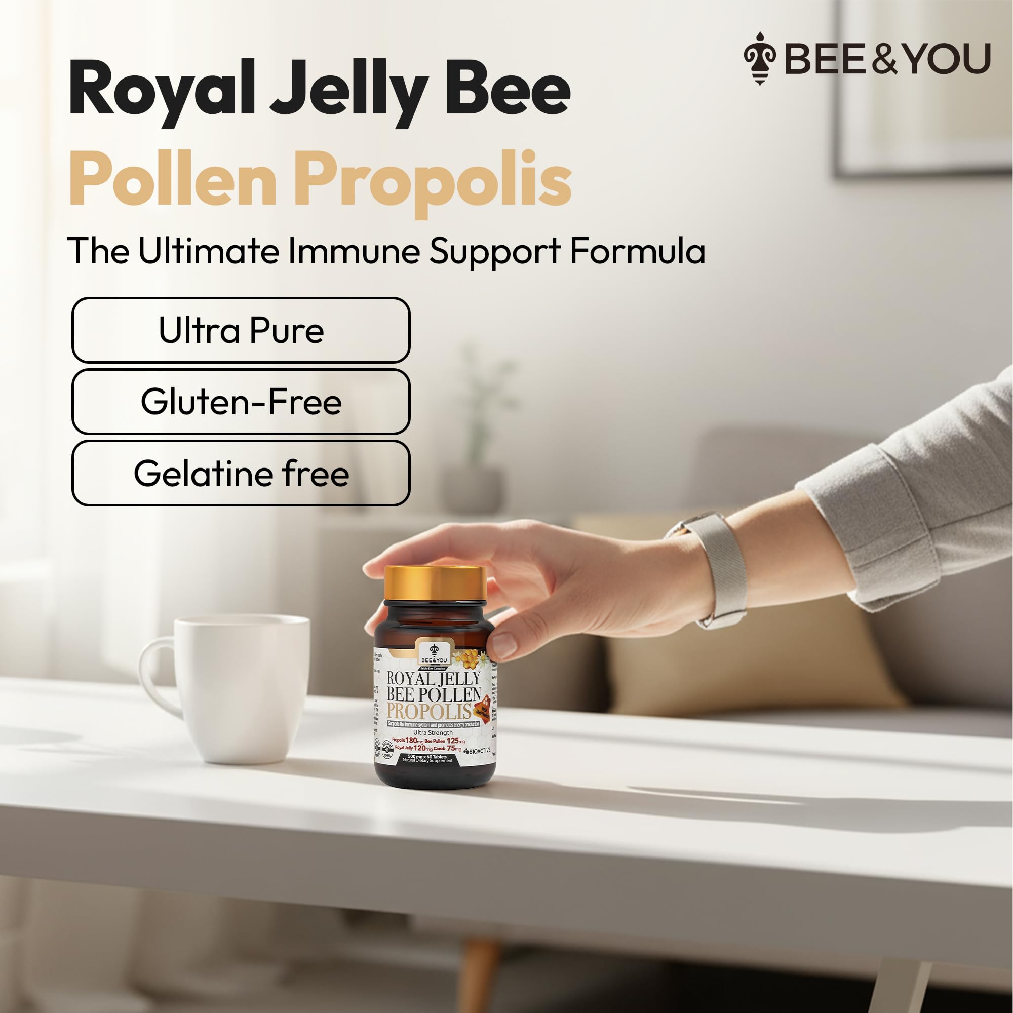 BEE & YOU Royal Jelly Propolis Bee Pollen Tablets packaging