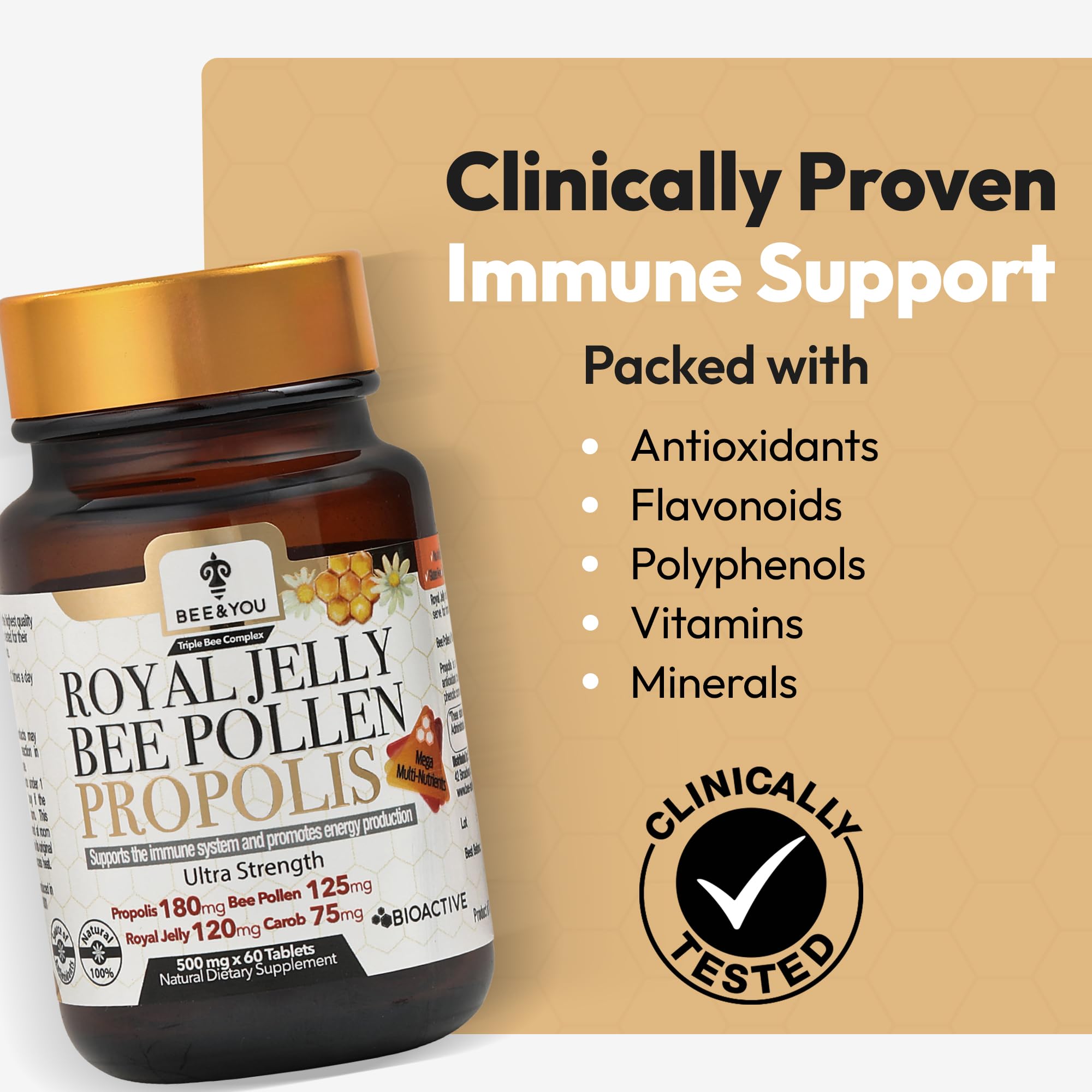 BEE & YOU Royal Jelly Propolis Bee Pollen Tablets side view
