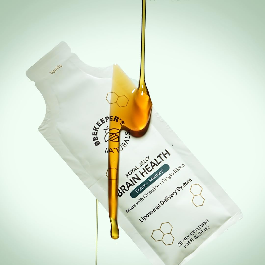 Beekeeper's Naturals Brain Health Liposomal packets on a wooden table