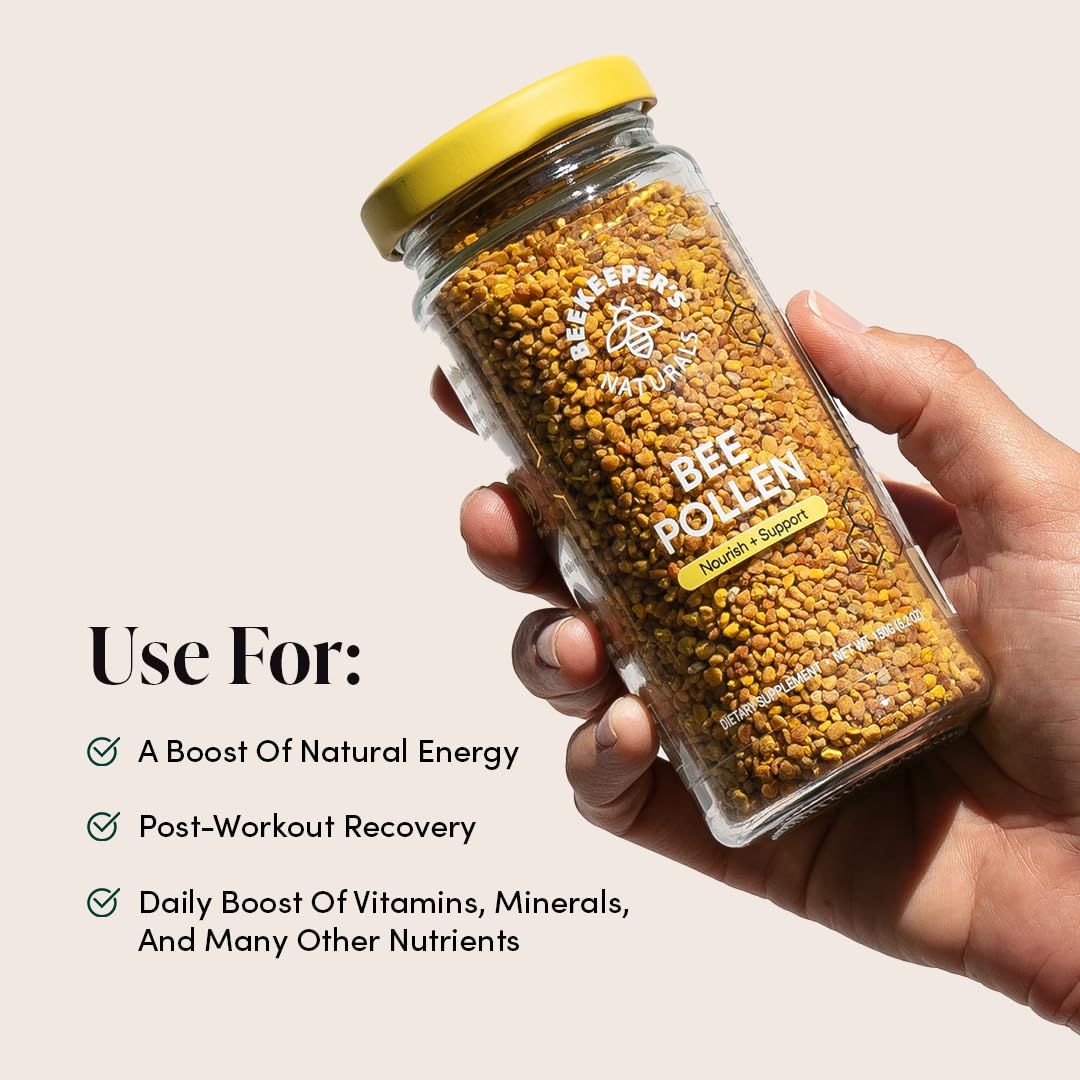 Beekeeper's Naturals Raw Bee Pollen Granules close-up of granules