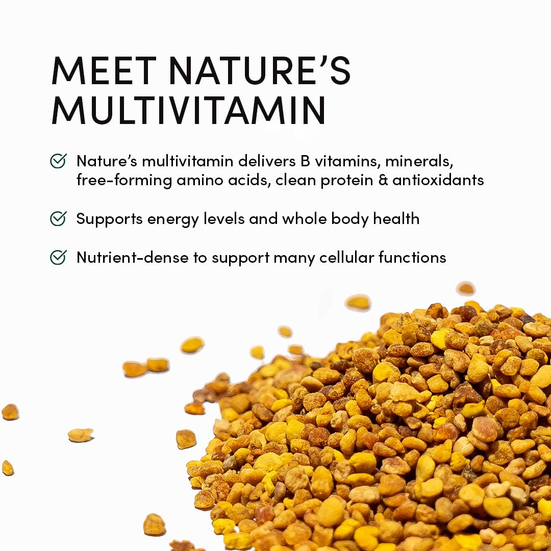 Beekeeper's Naturals Raw Bee Pollen Granules on a wooden table