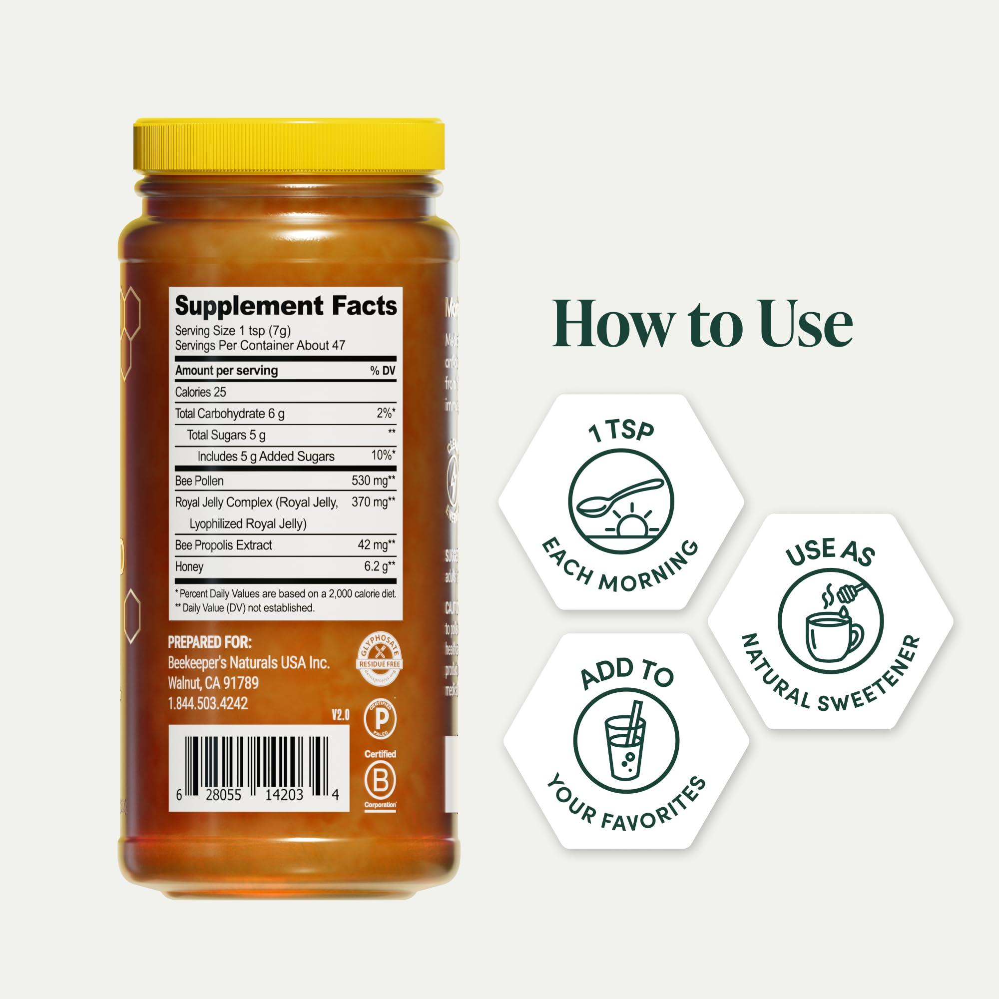 Beekeeper's Naturals Superfood Honey 329g jar with lid