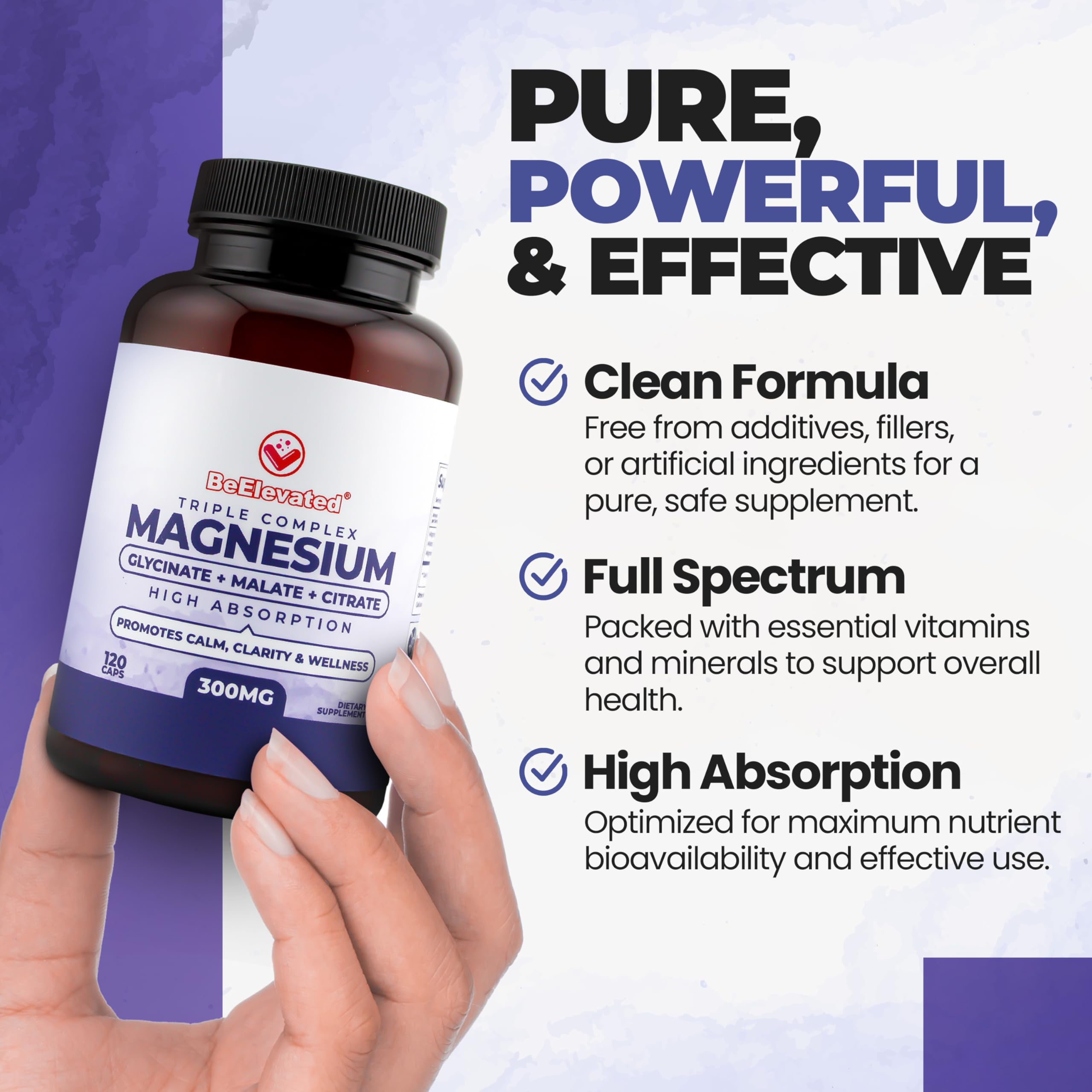 BeElevated Magnesium Complex capsules on a wooden table