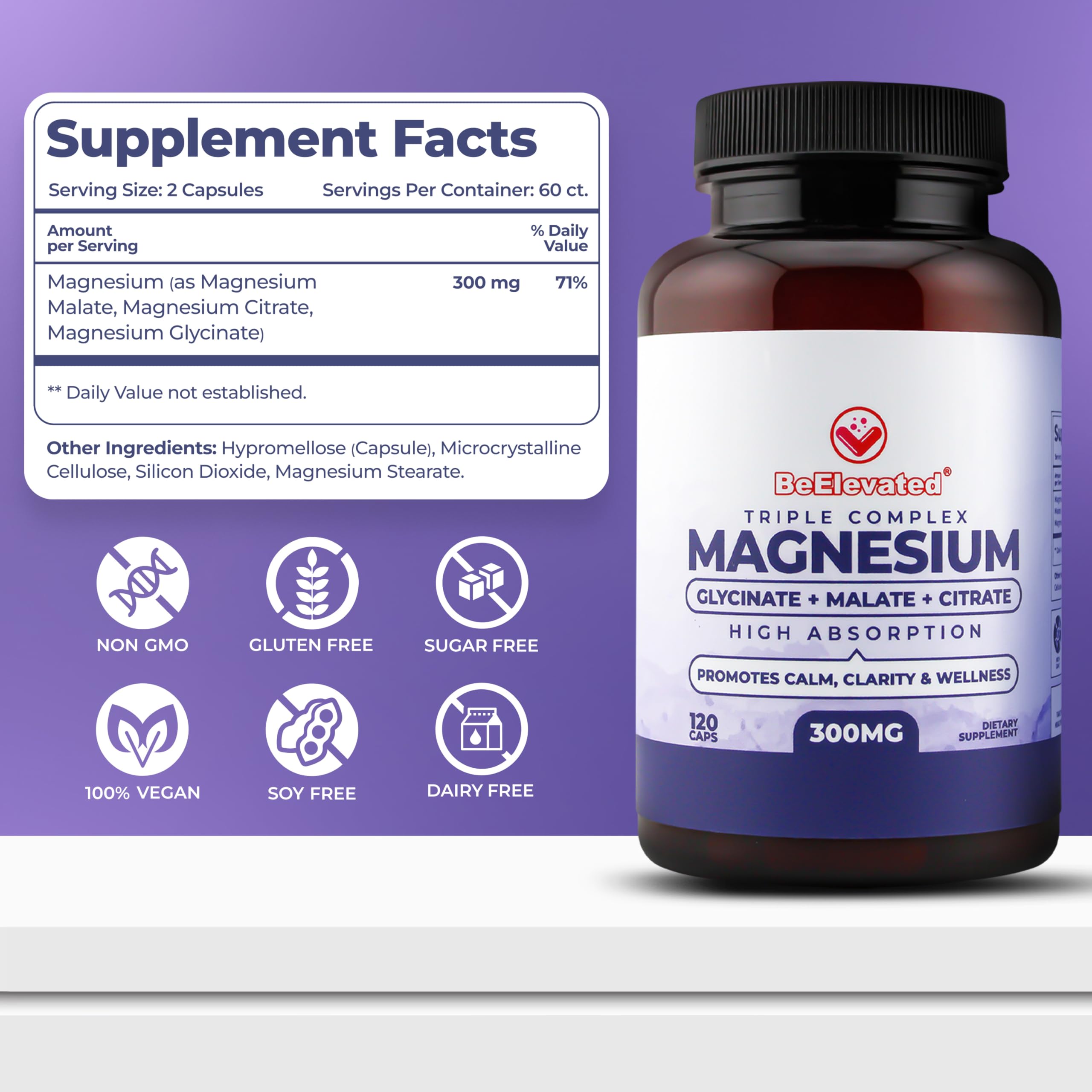 BeElevated Magnesium Complex capsules with a measuring spoon