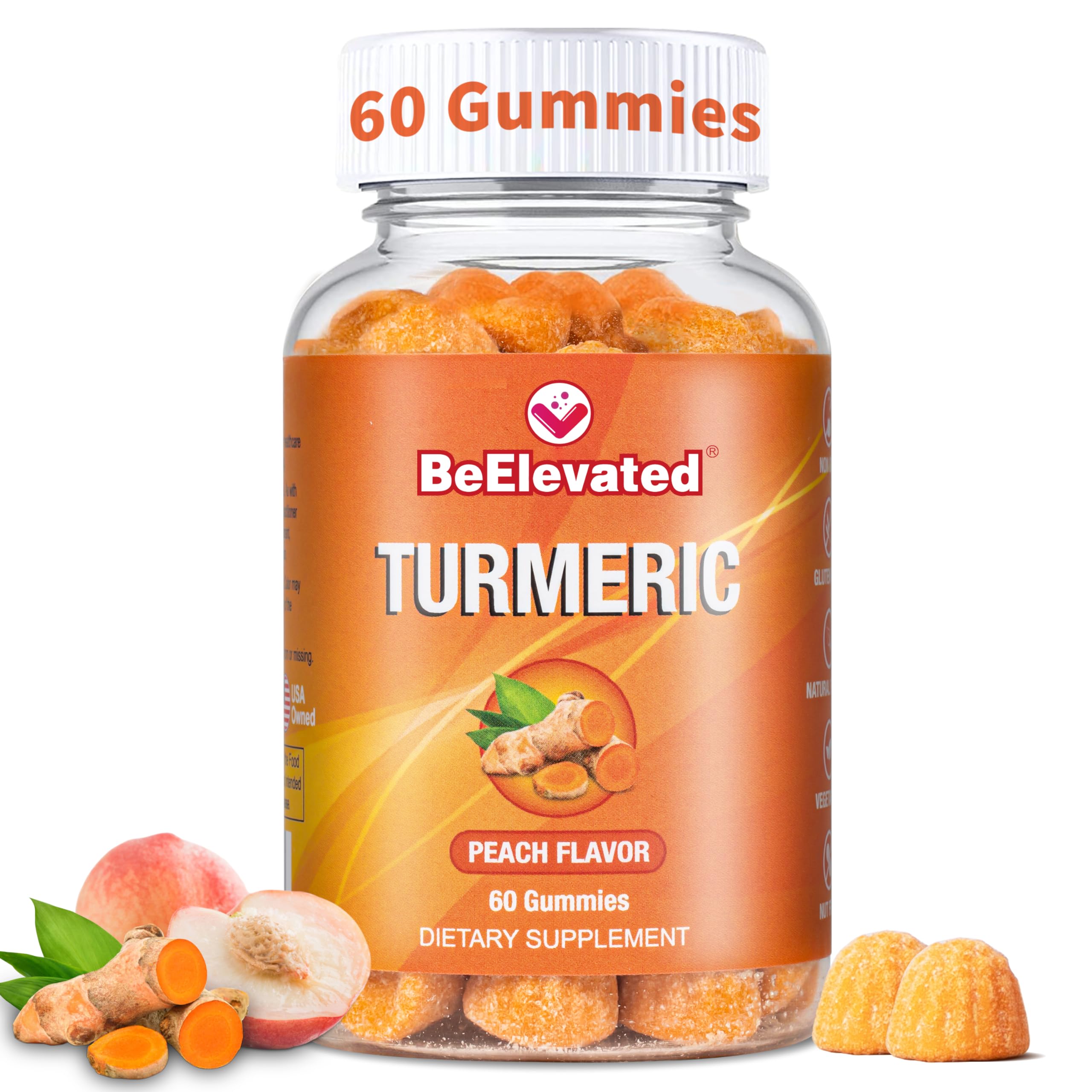 BeElevated Turmeric Ginger Gummies front view with packaging