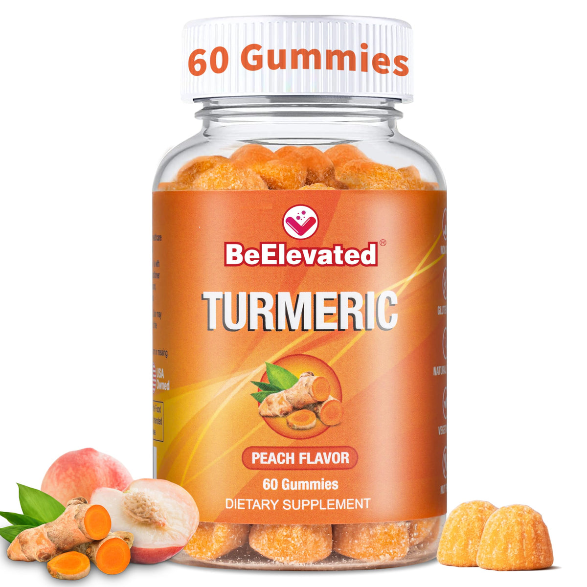 BeElevated Turmeric Ginger Gummies front view with packaging