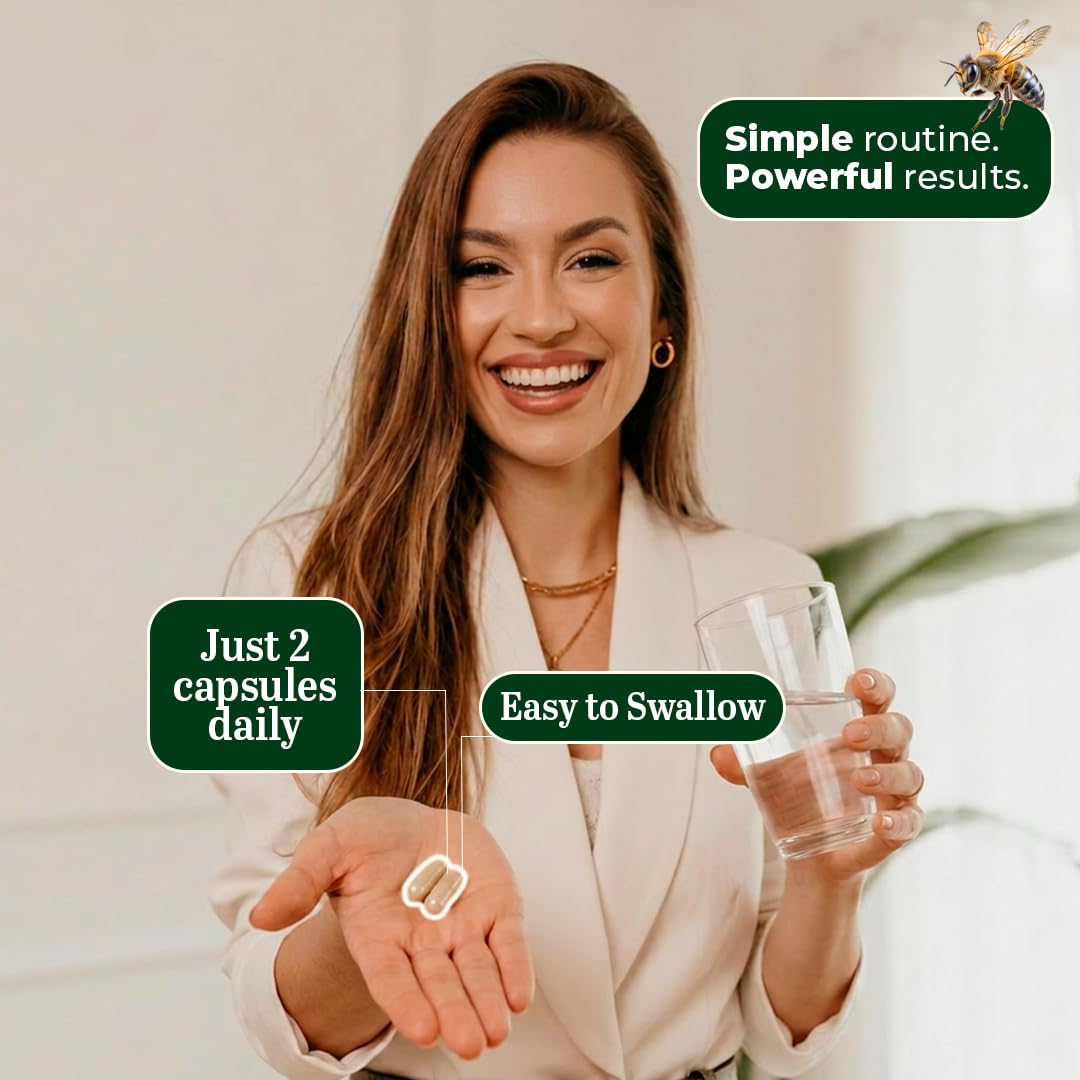 Beelife Green Propolis Capsules displayed with a measuring spoon