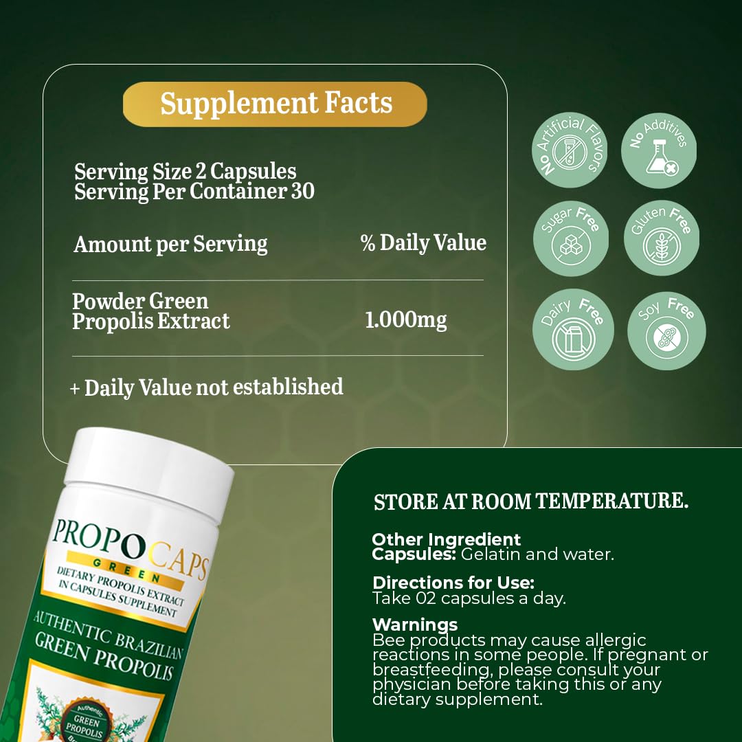 Beelife Green Propolis Capsules with a hand holding the bottle