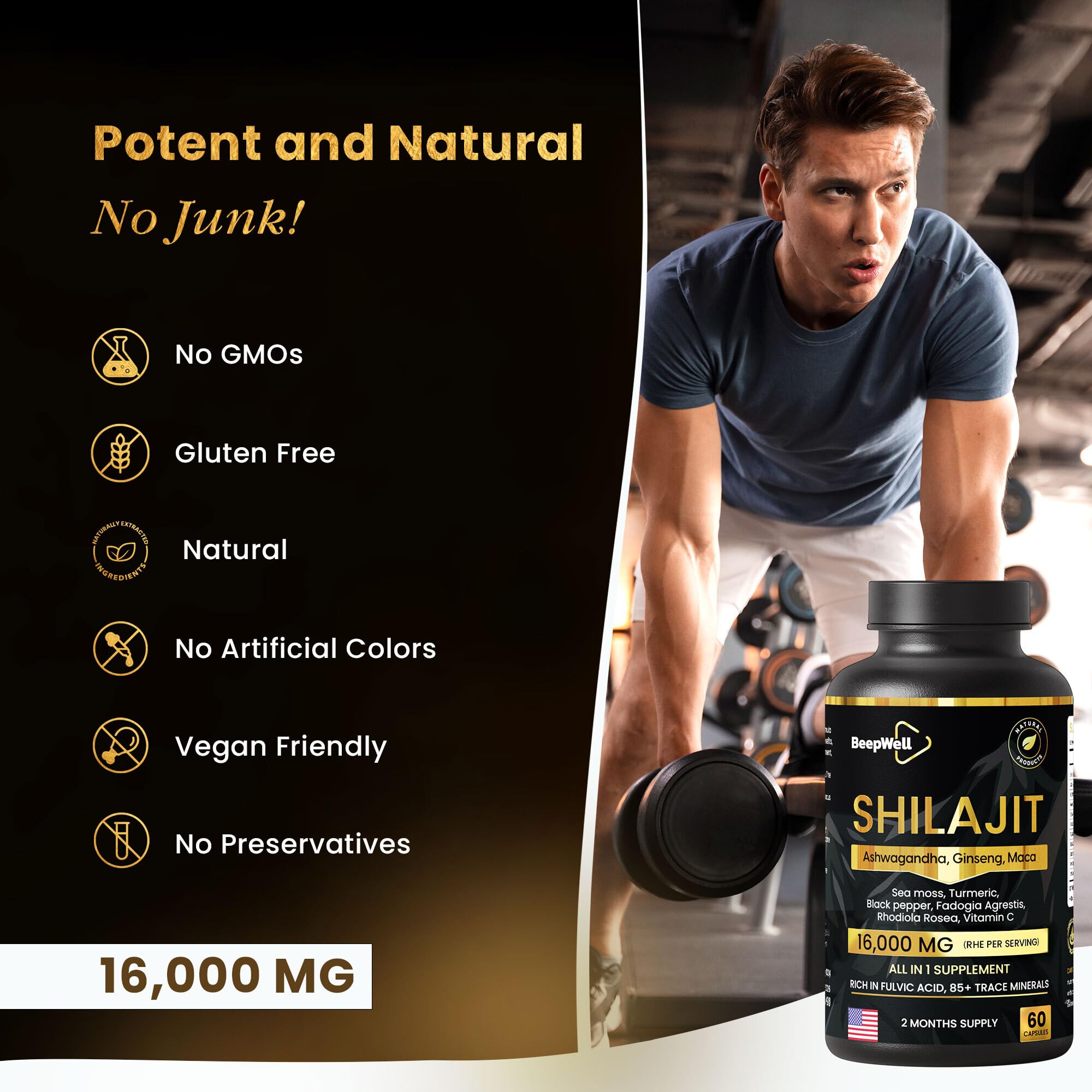 BeepWell Shilajit Capsules displayed on a wooden table