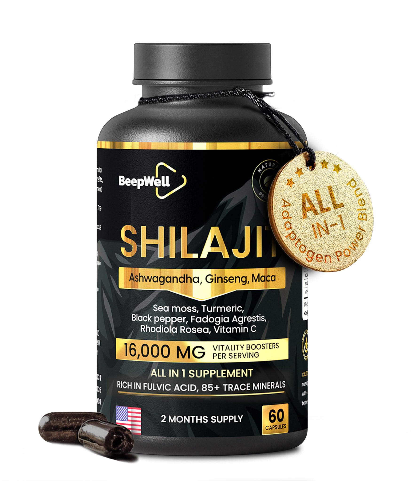 BeepWell Shilajit Capsules front view with packaging