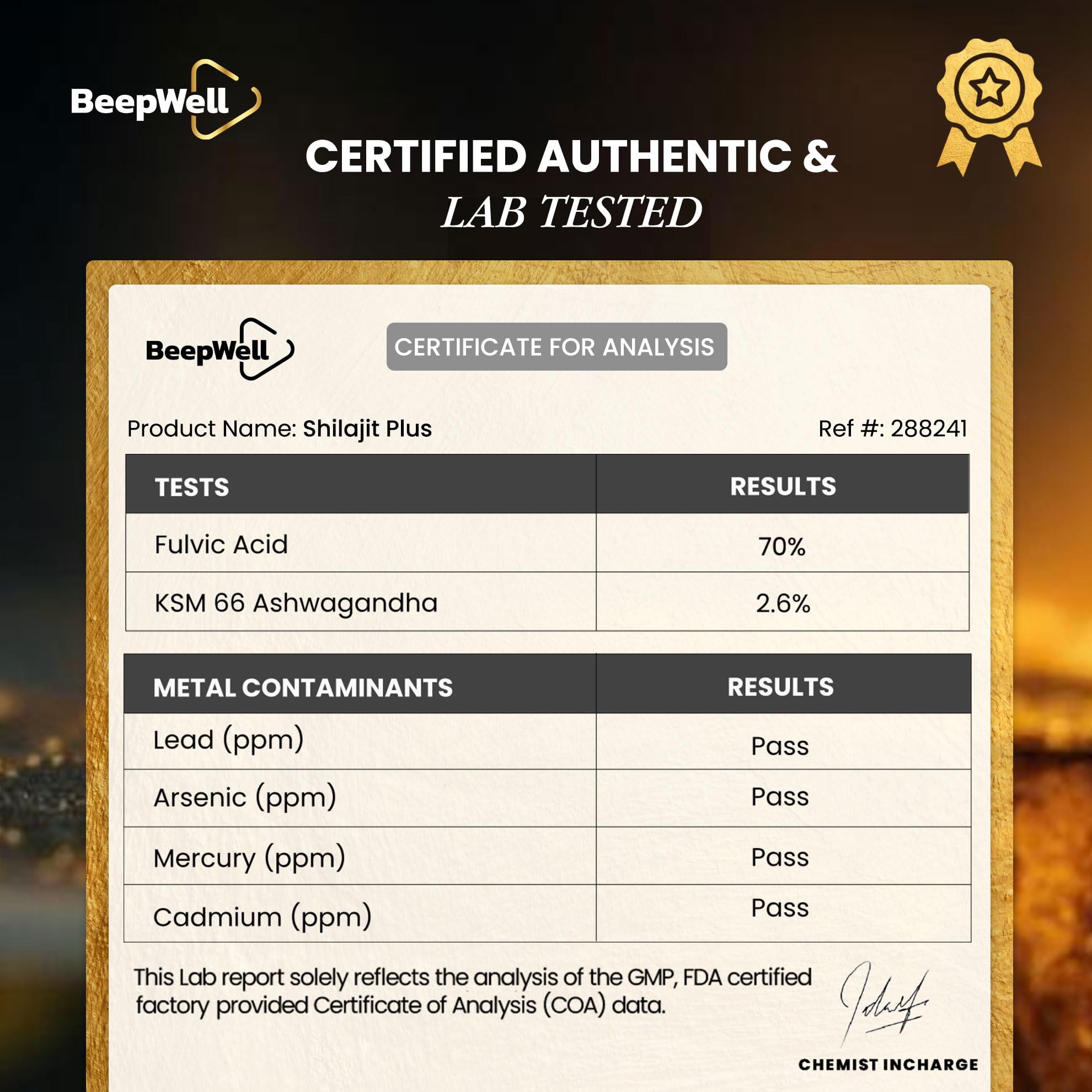 BeepWell Shilajit Resin nutritional information on label