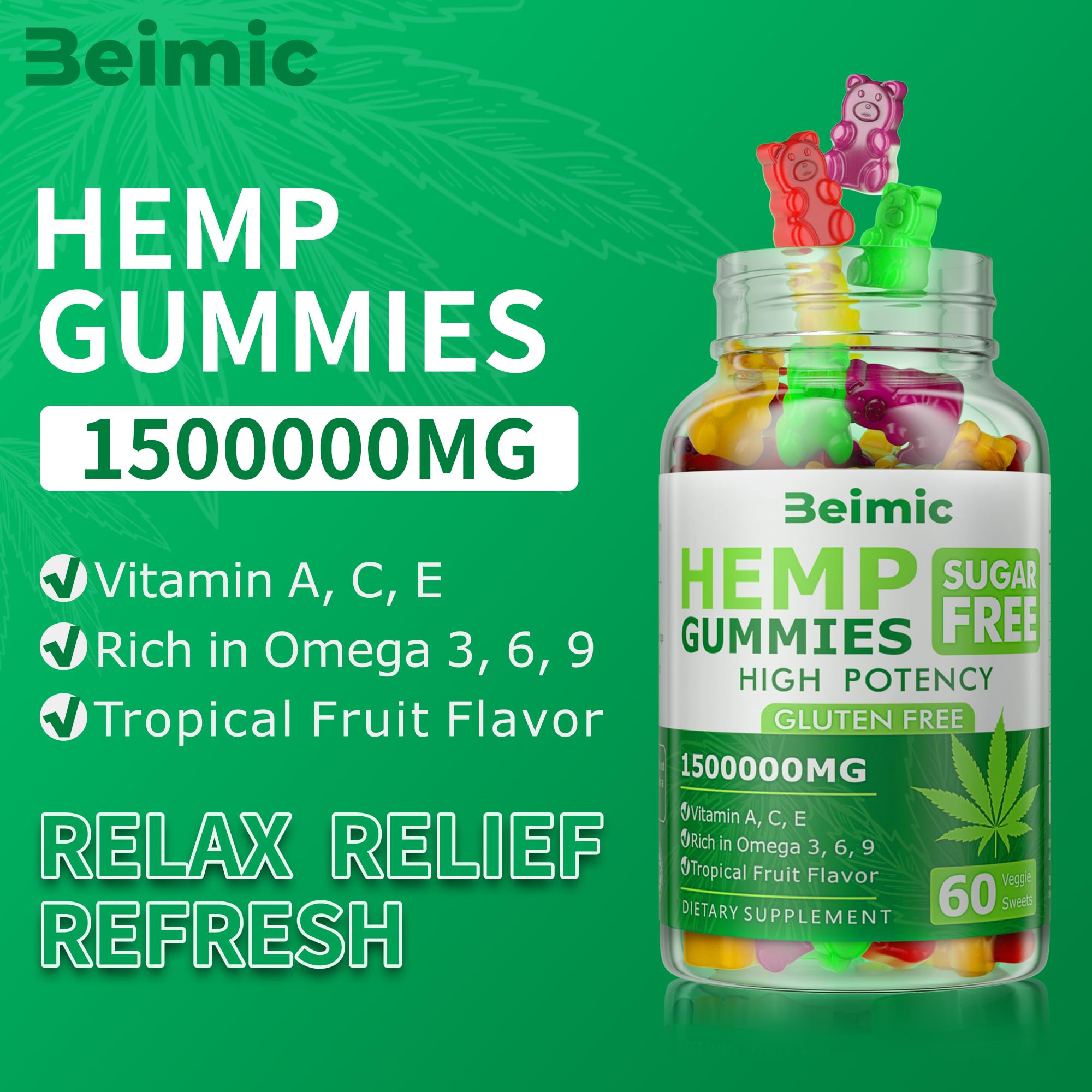 BEIMIC Vegan Hemp Gummies side view of bottle