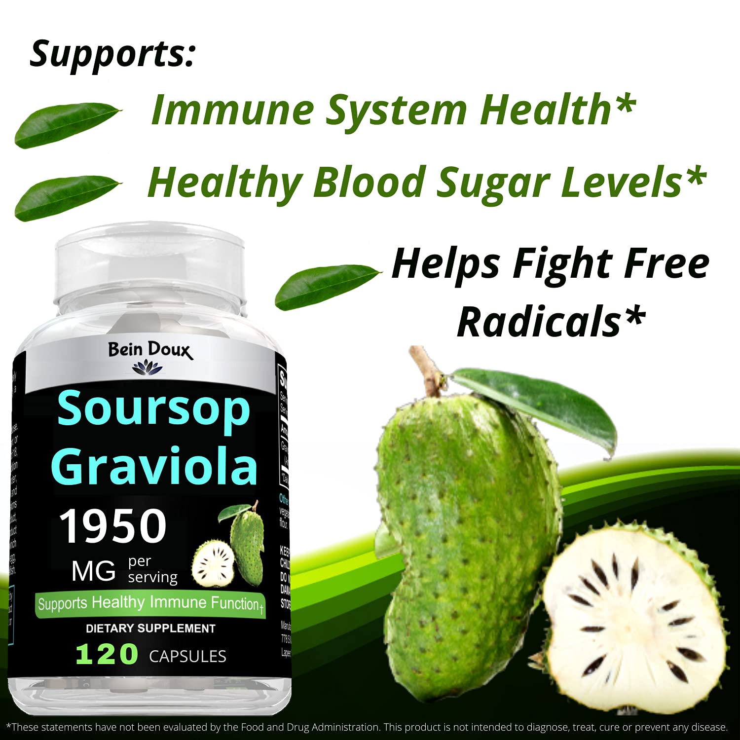 BEIN DOUX Soursop Graviola Capsules with free guide