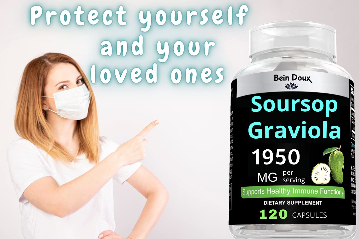 BEIN DOUX Soursop Graviola Capsules with measuring spoon
