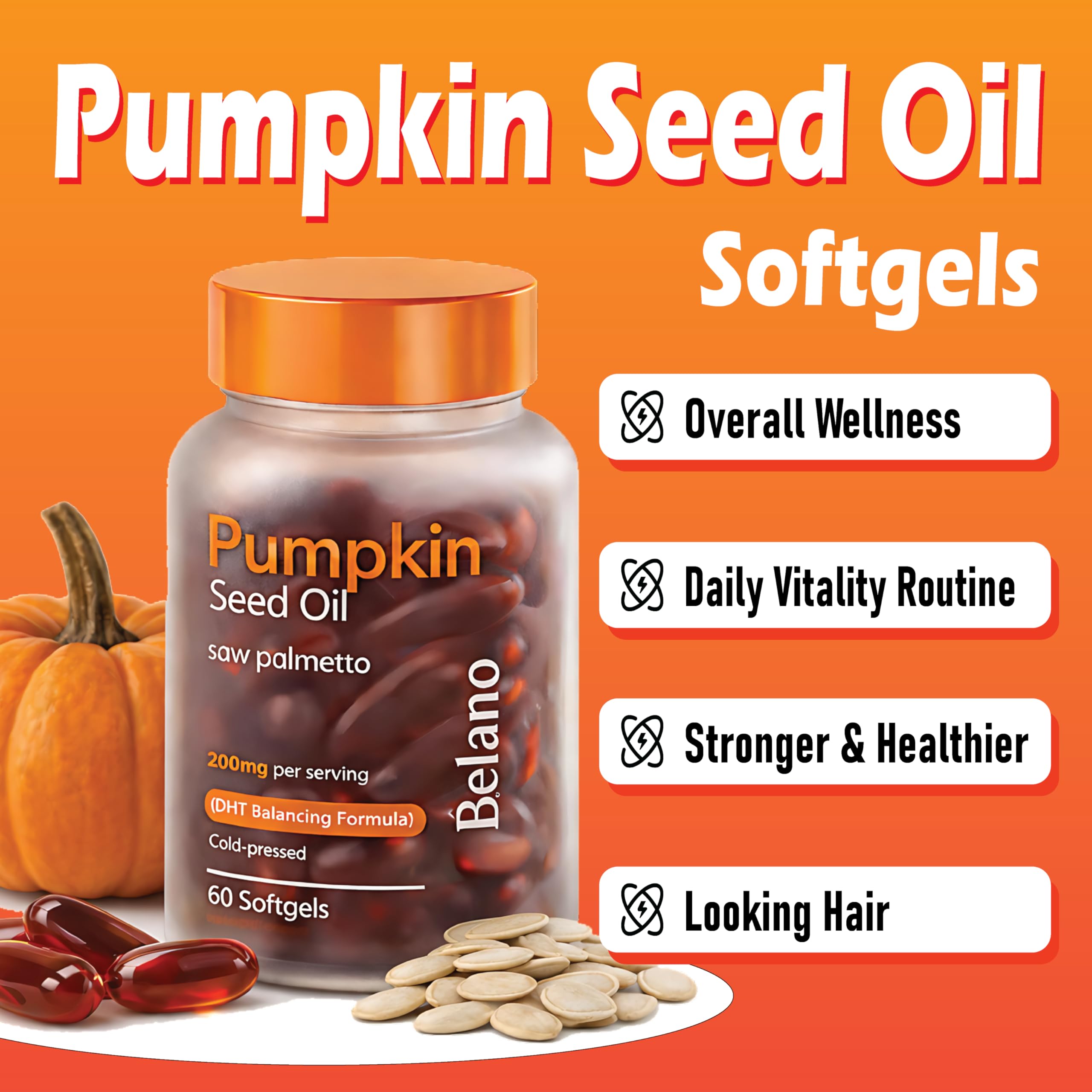BELANO Pumpkin Seed Oil & Saw Palmetto Softgels side view
