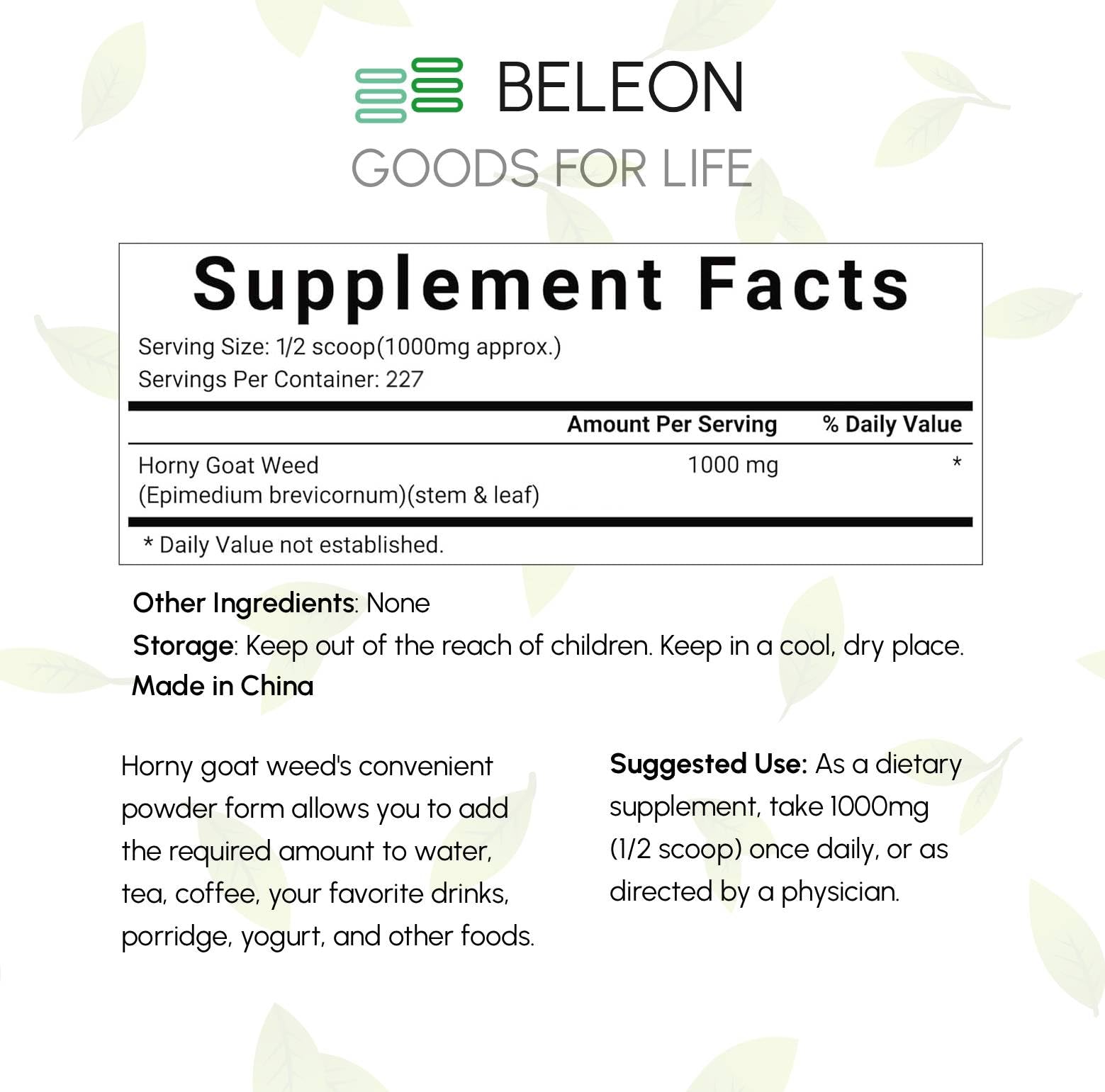Beleon Goods For Life Horny Goat Weed Powder in a bowl