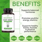 Beleon Horny Goat Weed capsules on a wooden table
