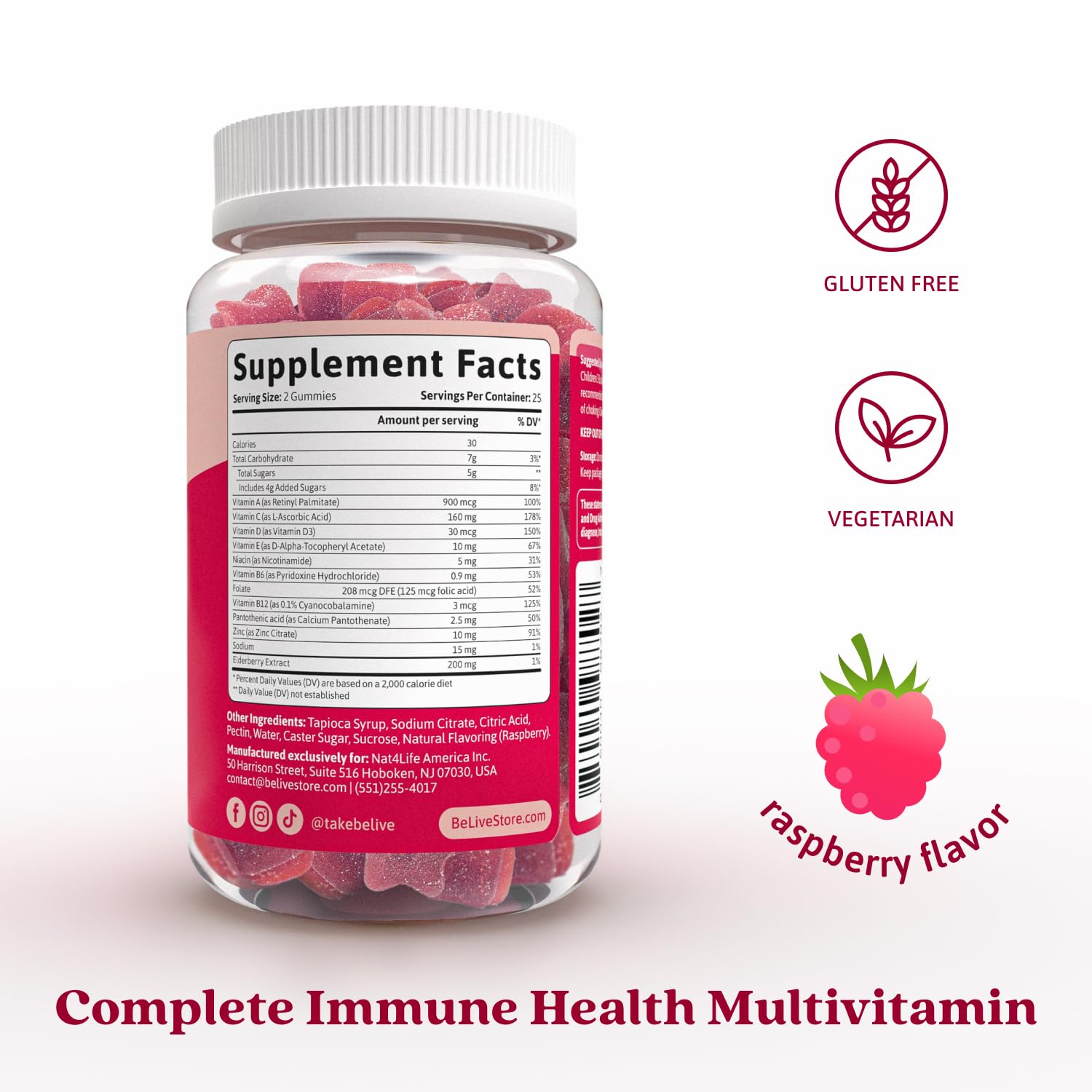 BeLive Elderberry Gummies raspberry flavour close-up