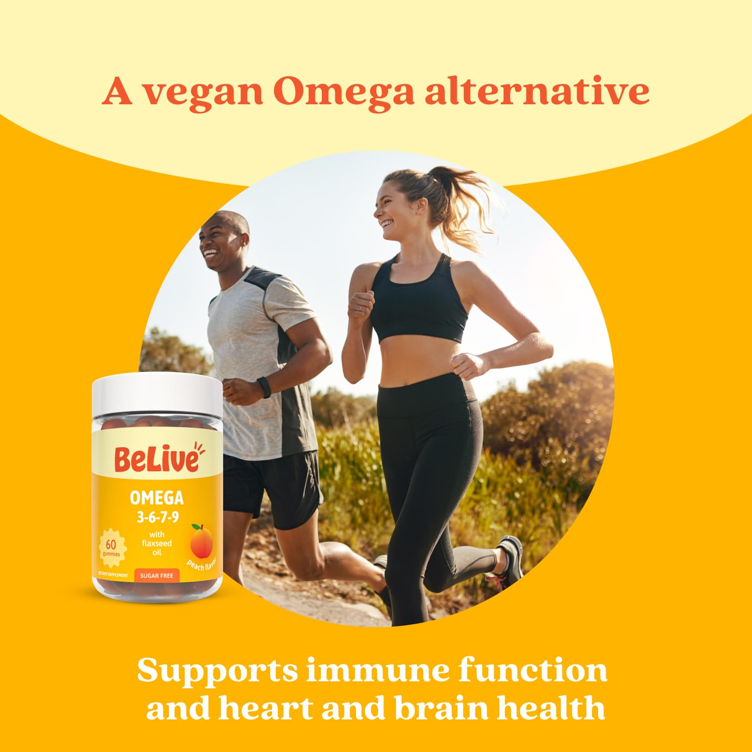 BeLive Omega 3 Gummies on a wooden table