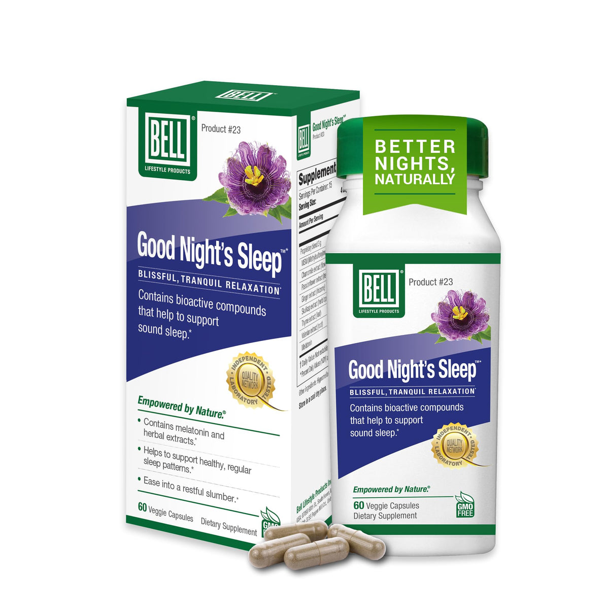 Bell Good Night's Sleep Melatonin & Herbal Blend 60ct front view