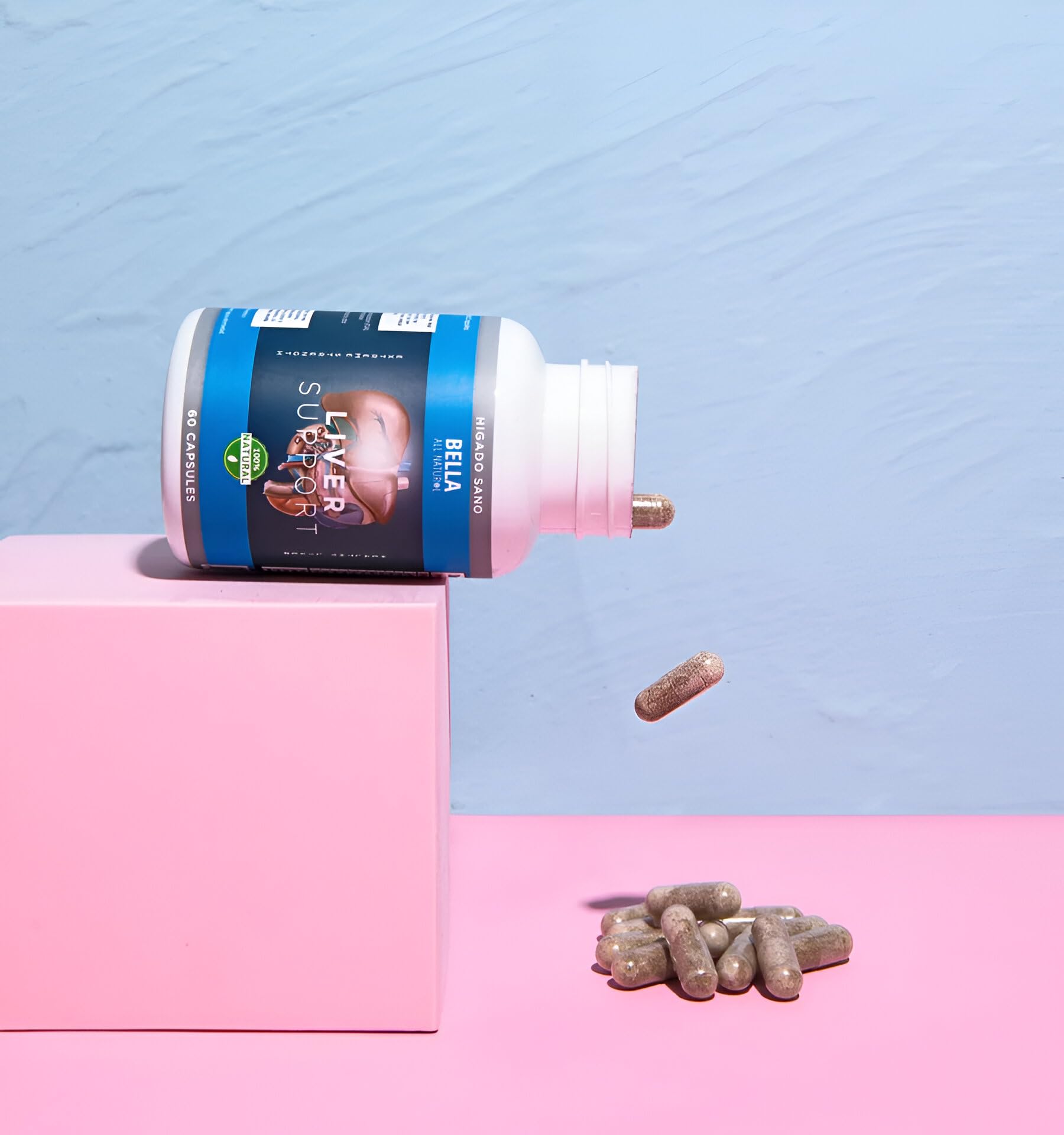Bella All Natural Liver Extract Supplement bottle with a hand holding it