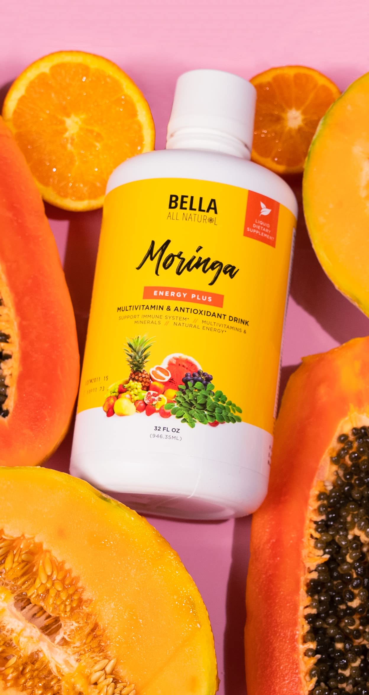 Bella All Natural Moringa Juice 907g bottle with label