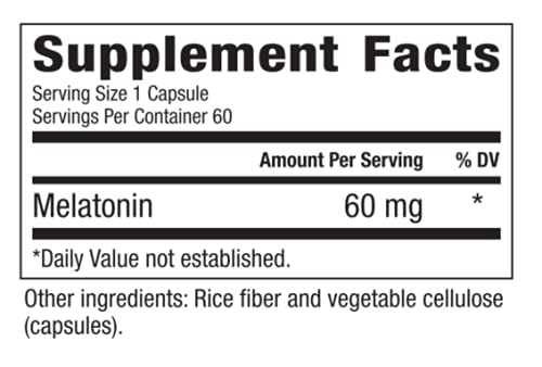 Bella Phytologic Melatonin Capsules 60mg back view with ingredient list