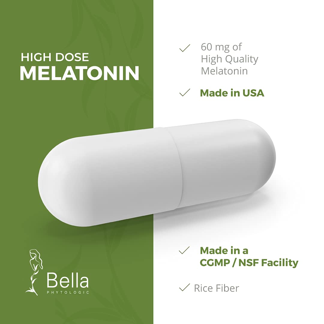 Bella Phytologic Melatonin Capsules 60mg in packaging on a table