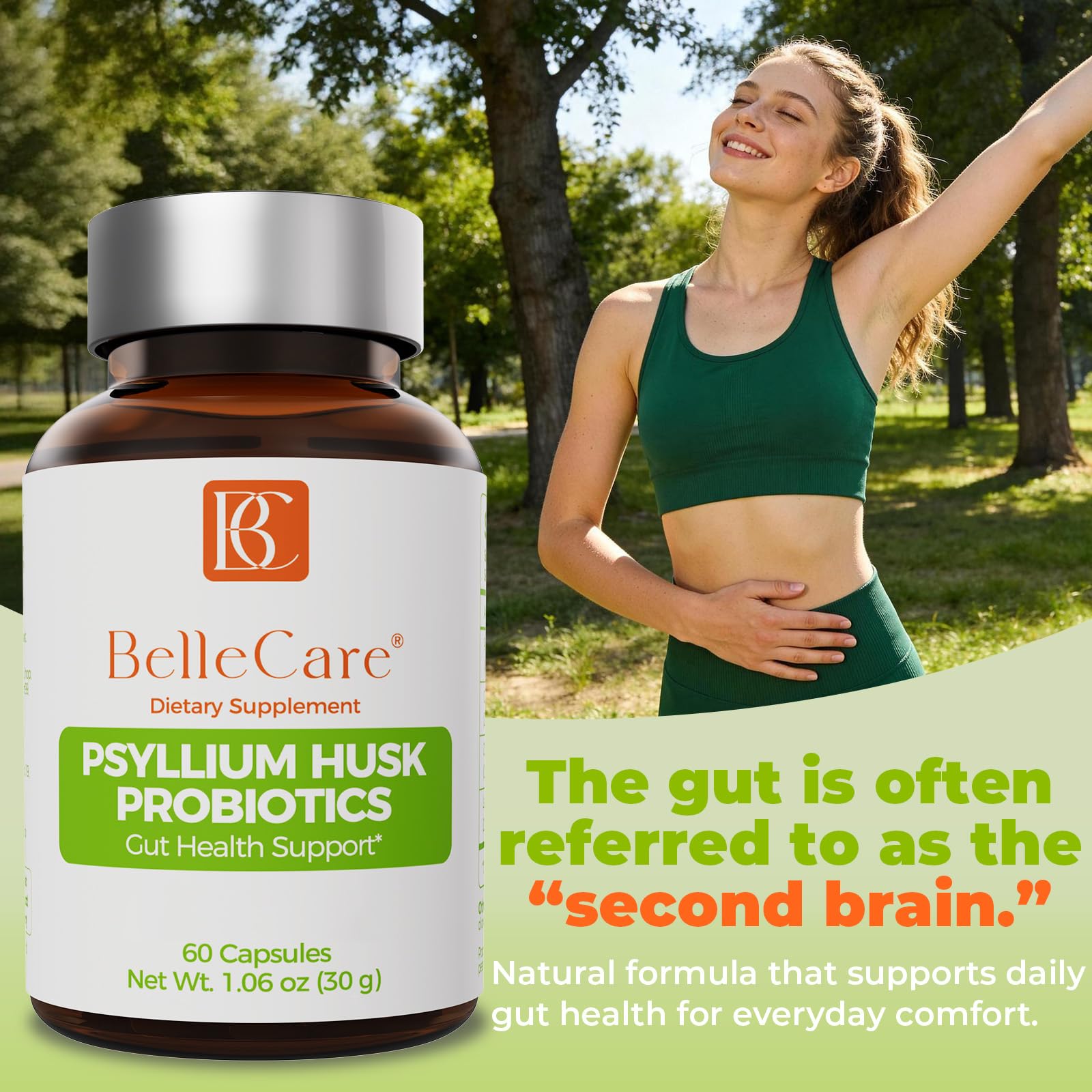 BELLECARE Psyllium Husk Powder 30g in a glass of water