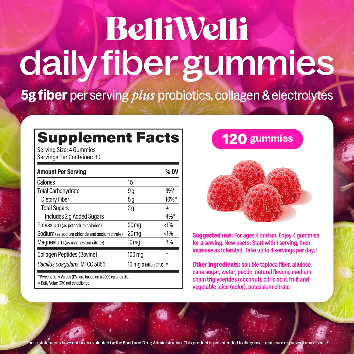 Belli Welli 4-in-1 Fiber Gummies nutritional information