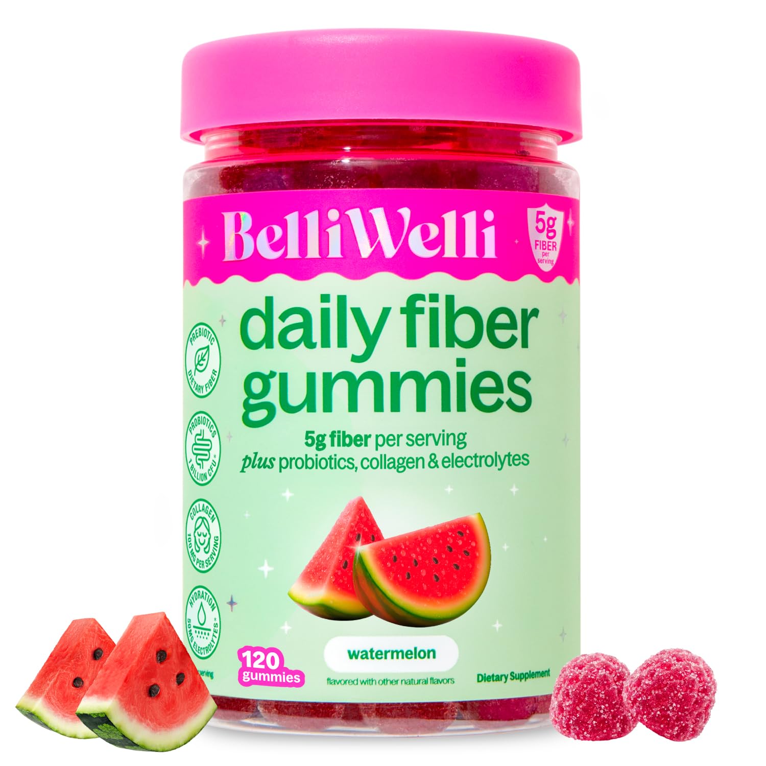 Belli Welli 4-in-1 Gut Wellness Gummies front view, watermelon flavour