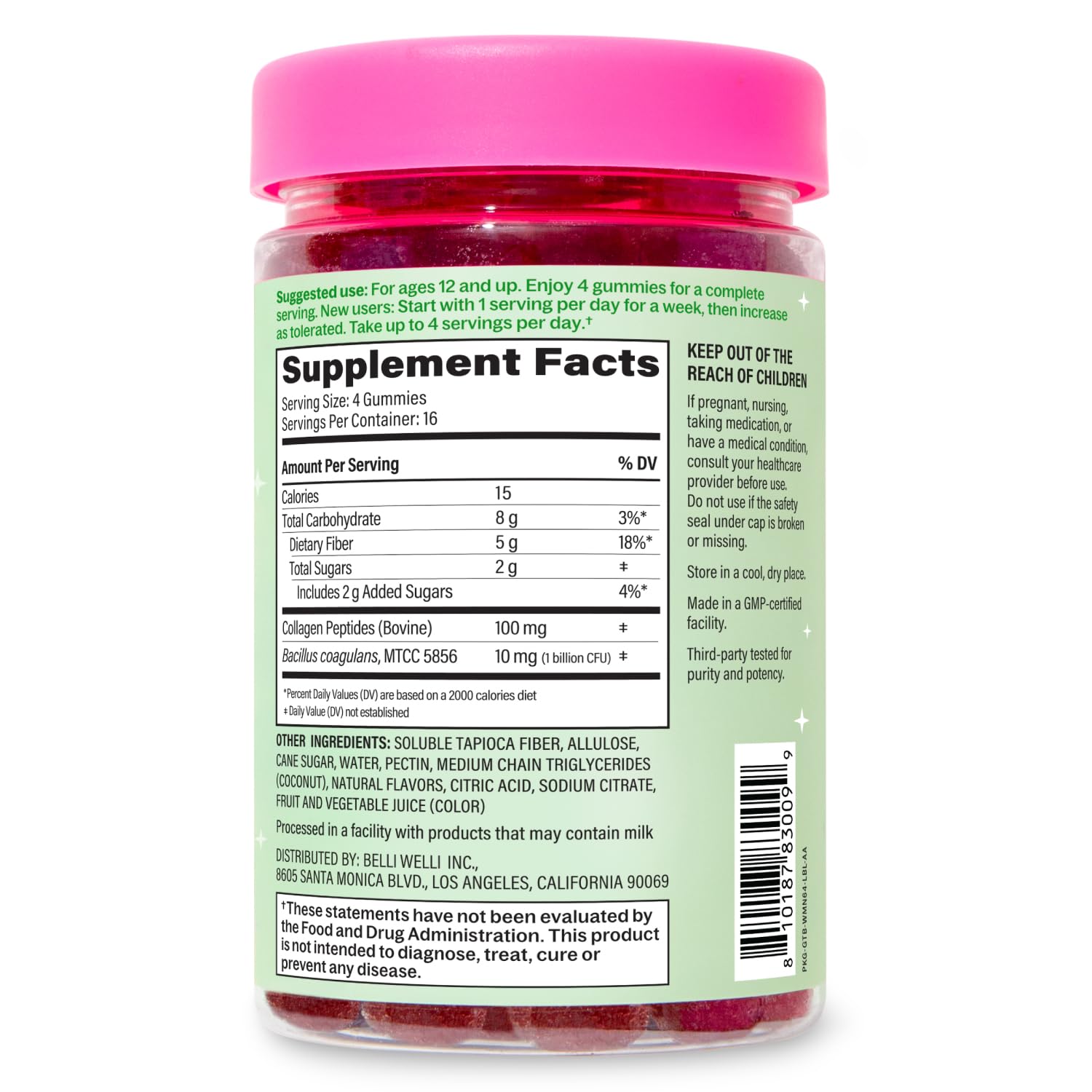 Belli Welli 4-in-1 Gut Wellness Gummies tub with 120 gummies