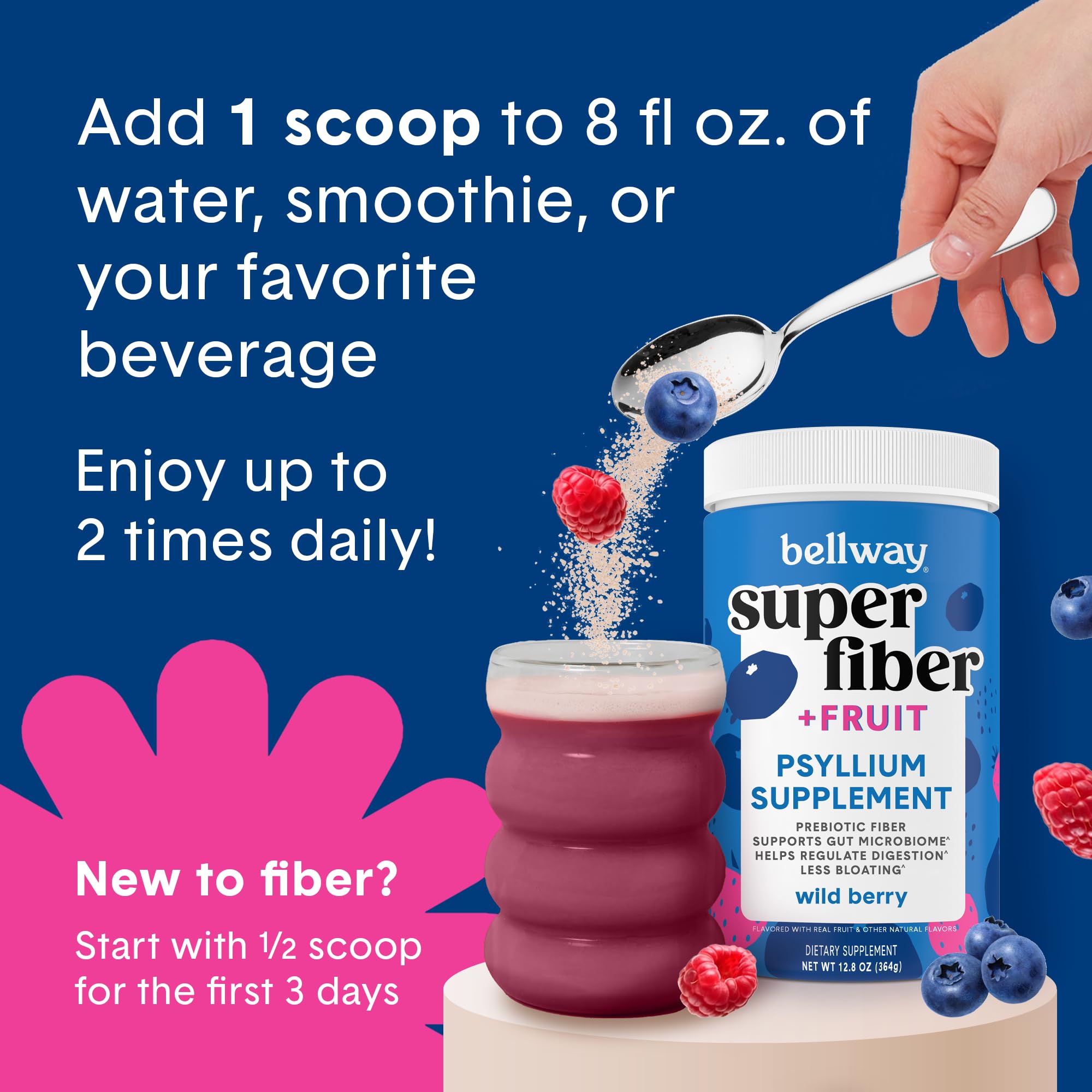 Bellway Super Fiber + Fruit Psyllium Powder with fresh fruits
