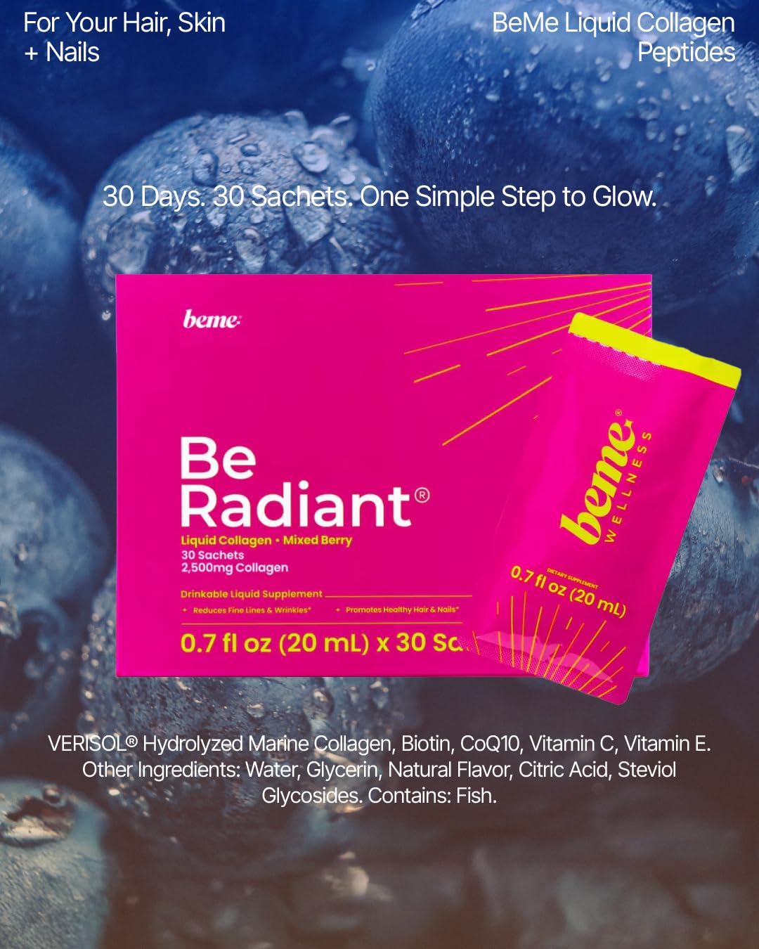 BeMe Collagen Peptides 2500mg Liquid Sachets lifestyle scene