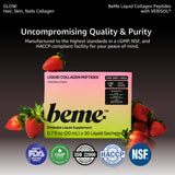 BeMe Collagen Supplement sachet with ingredients list