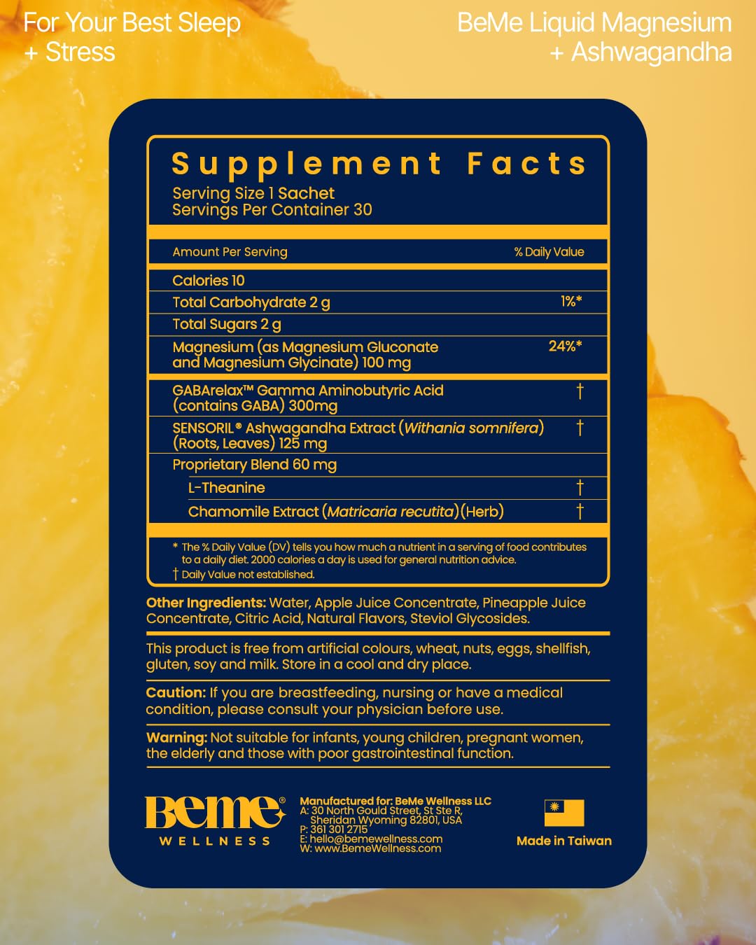 BeMe Magnesium Drink Sachets with ingredients list on the back