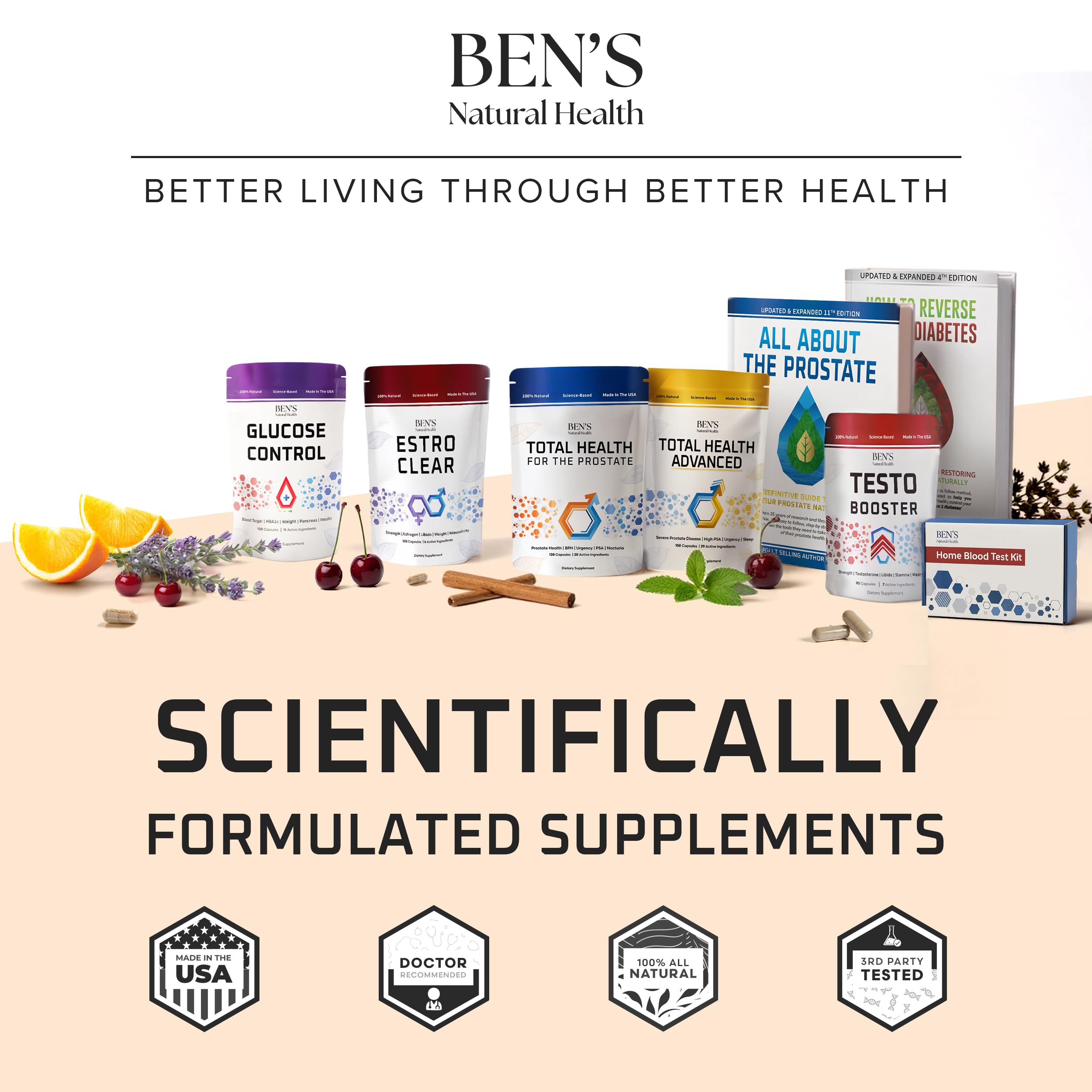 Ben's Natural Health Prostate Support Supplement with herbal background