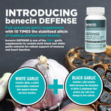 Benecin Garlic Supplement 1500 mcg capsules on a wooden table