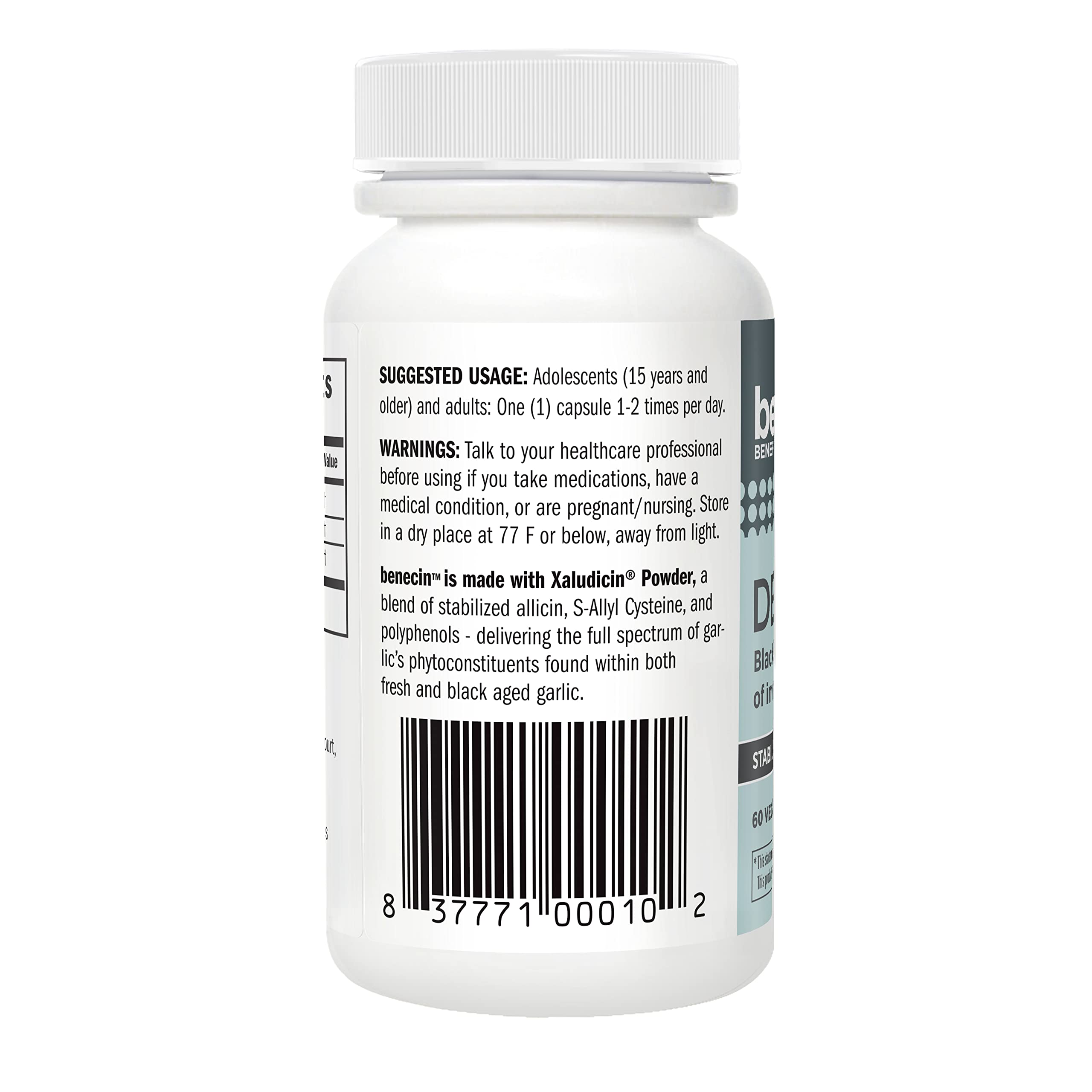 Benecin Garlic Supplement 1500 mcg capsules with bottle