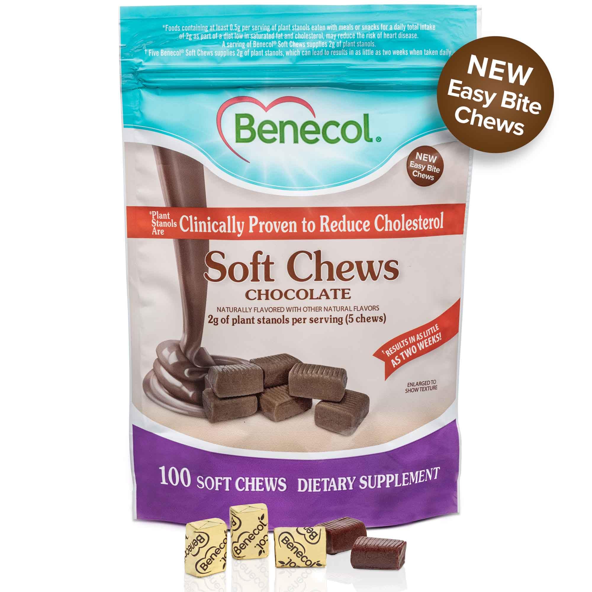 Benecol Soft Chews Chocolate side view showing chews