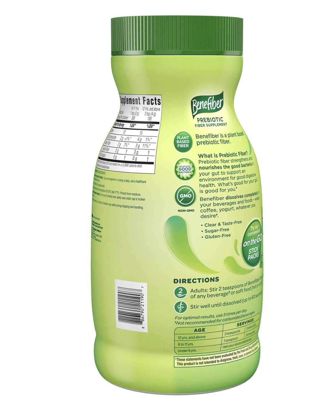 Benefiber Dietary Fibre Powder side view showing serving size