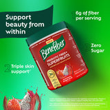Benefiber Prebiotic Fiber + Superfruits 315g Strawberry Dragon Fruit powder in a glass