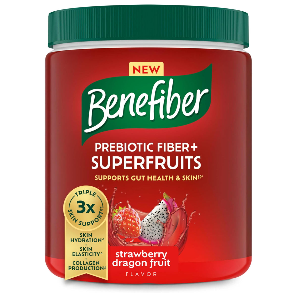 Benefiber Prebiotic Fiber + Superfruits 315g Strawberry Dragon Fruit tub front view