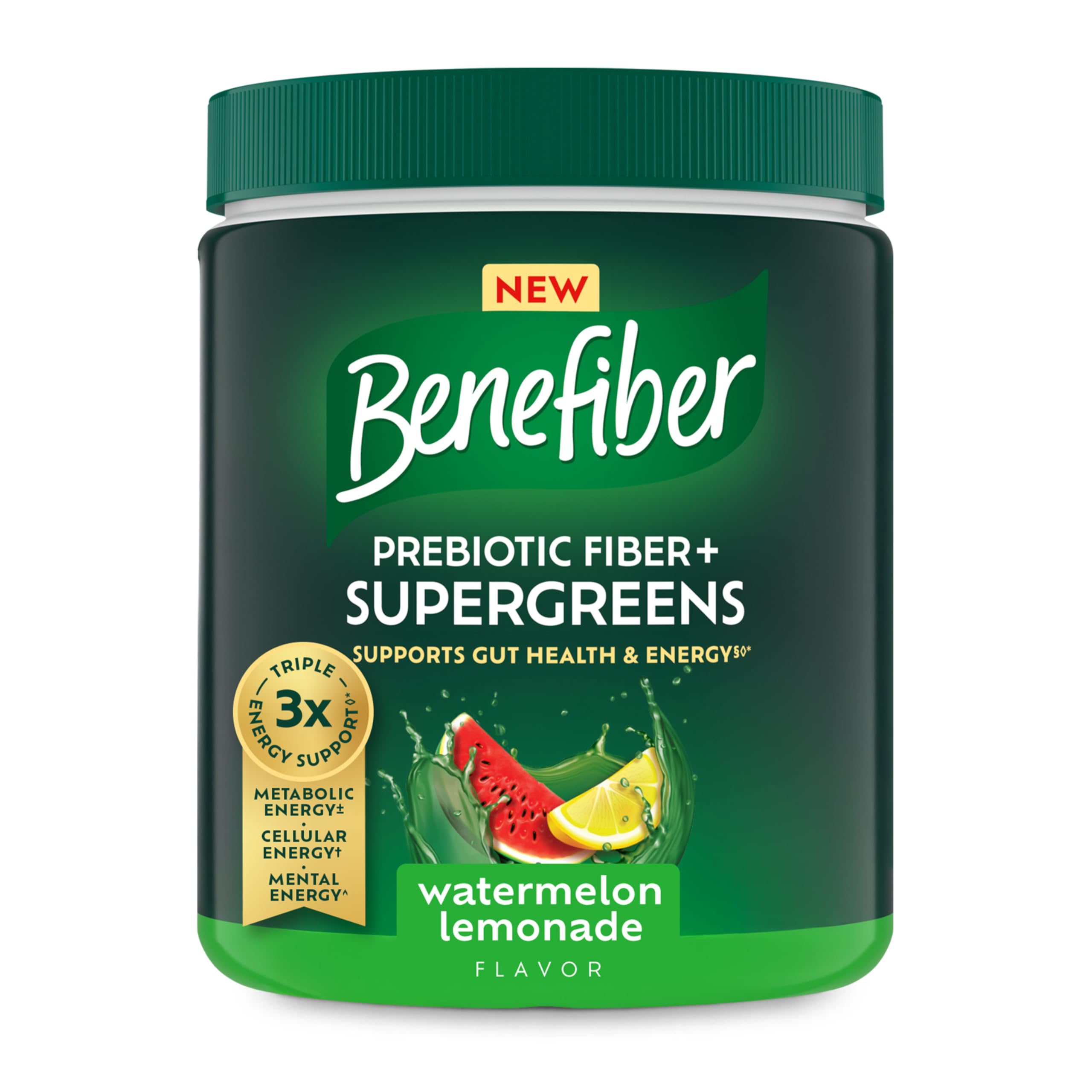 Benefiber Prebiotic Fiber + Supergreens 250g tub front view